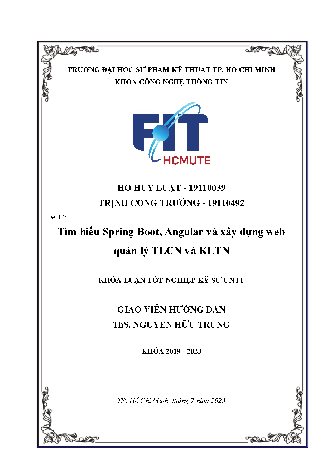 Đồ án tốt nghiệp - Tìm hiểu Spring Boot, Angular và xây dựng web quản lý TLCN và KLTN