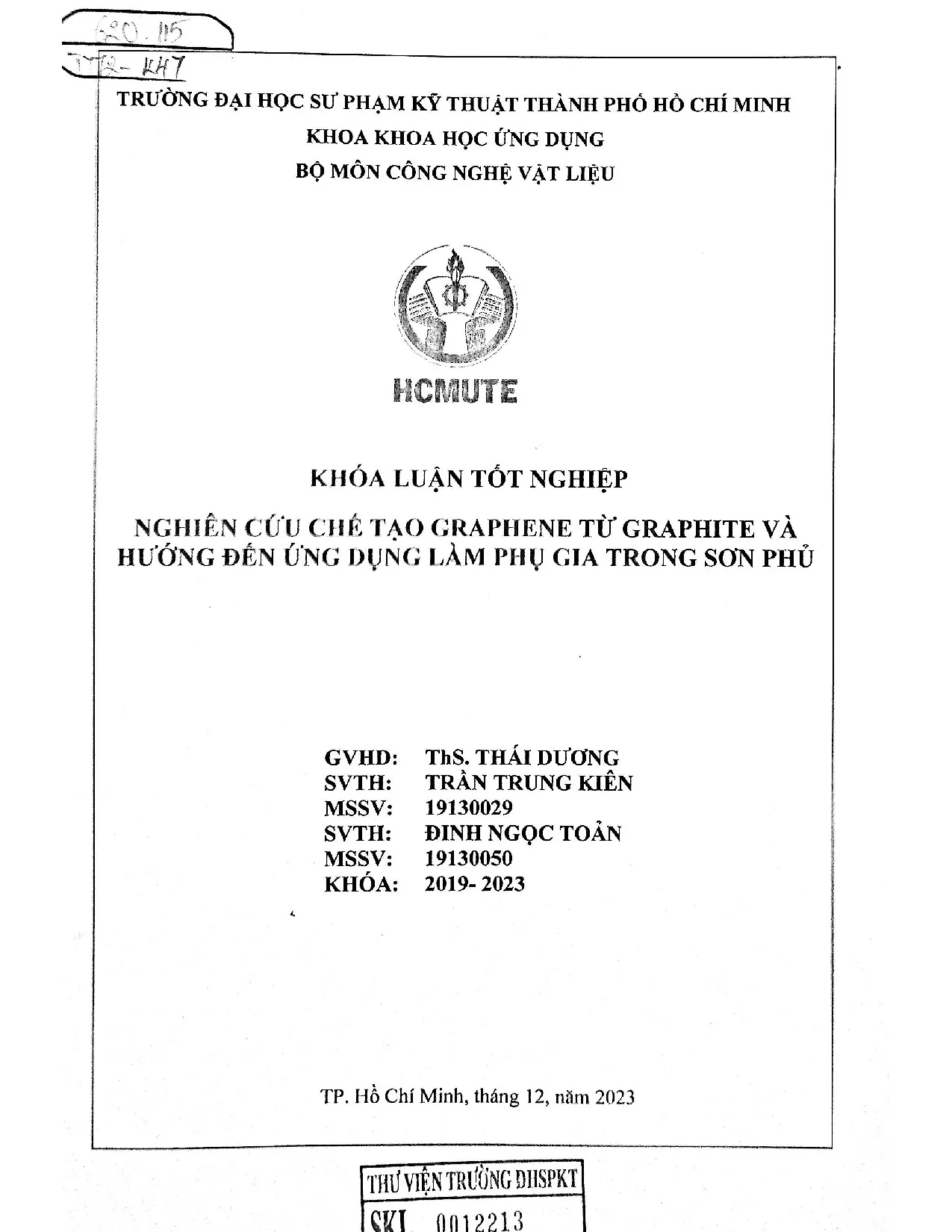 Đồ án tốt nghiệp - Nghiên cứu chế tạo Graphene từ Graphite và hướng đến ứng dụng làm phụ gia TSP