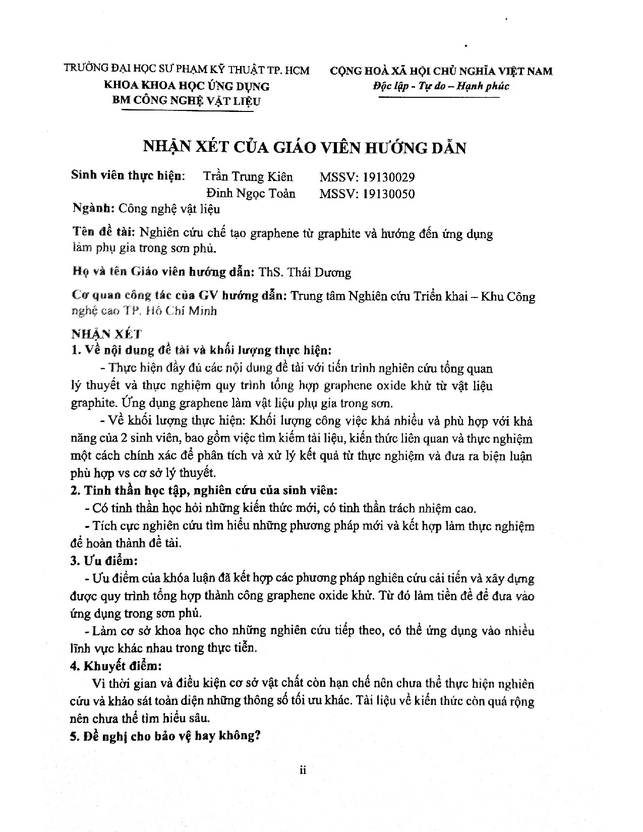 Đồ án tốt nghiệp - Nghiên cứu chế tạo Graphene từ Graphite và hướng đến ứng dụng làm phụ gia TSP - Trang 3