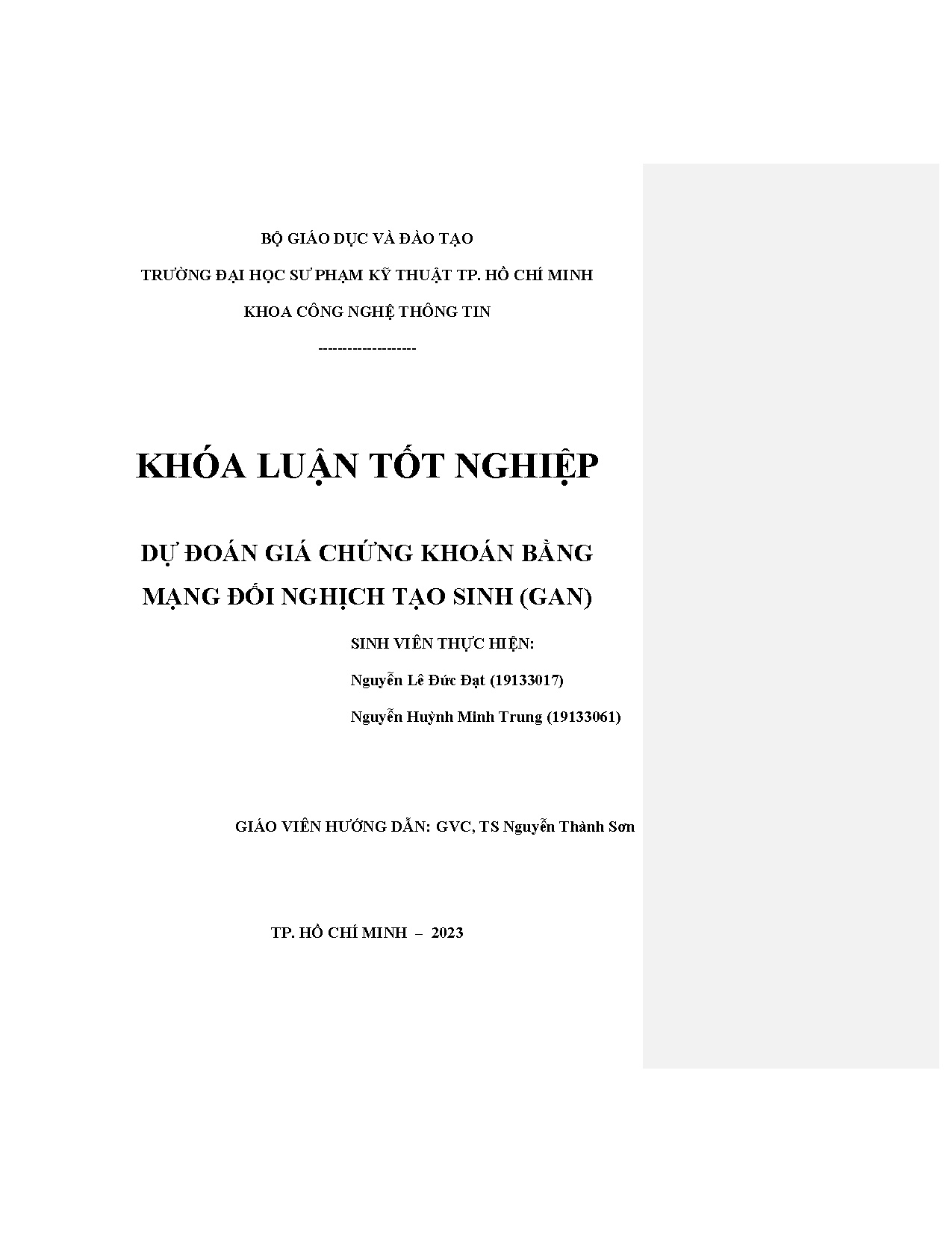 Đồ án tốt nghiệp - Dự đoán chứng khoán bằng mạng đối nghịch tạo sinh (Gan)
