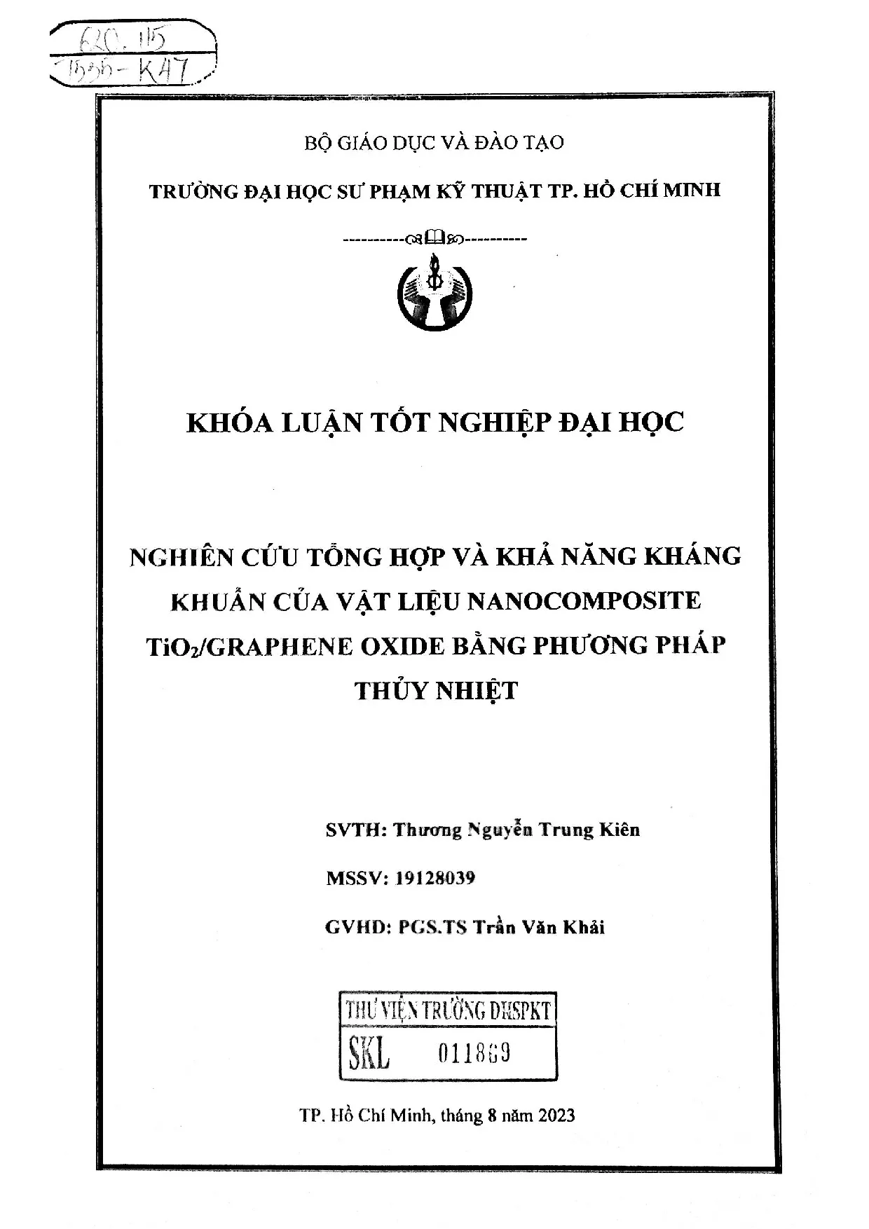 Đồ án tốt nghiệp - Nghiên cứu tổng hợp và khả năng kháng khuẩn của vật liệu nanocomposite TOBPPTN