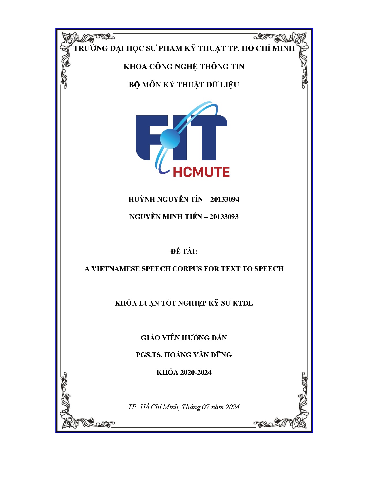 Đồ án tốt nghiệp - A Vietnamese speech corpus for text to speech