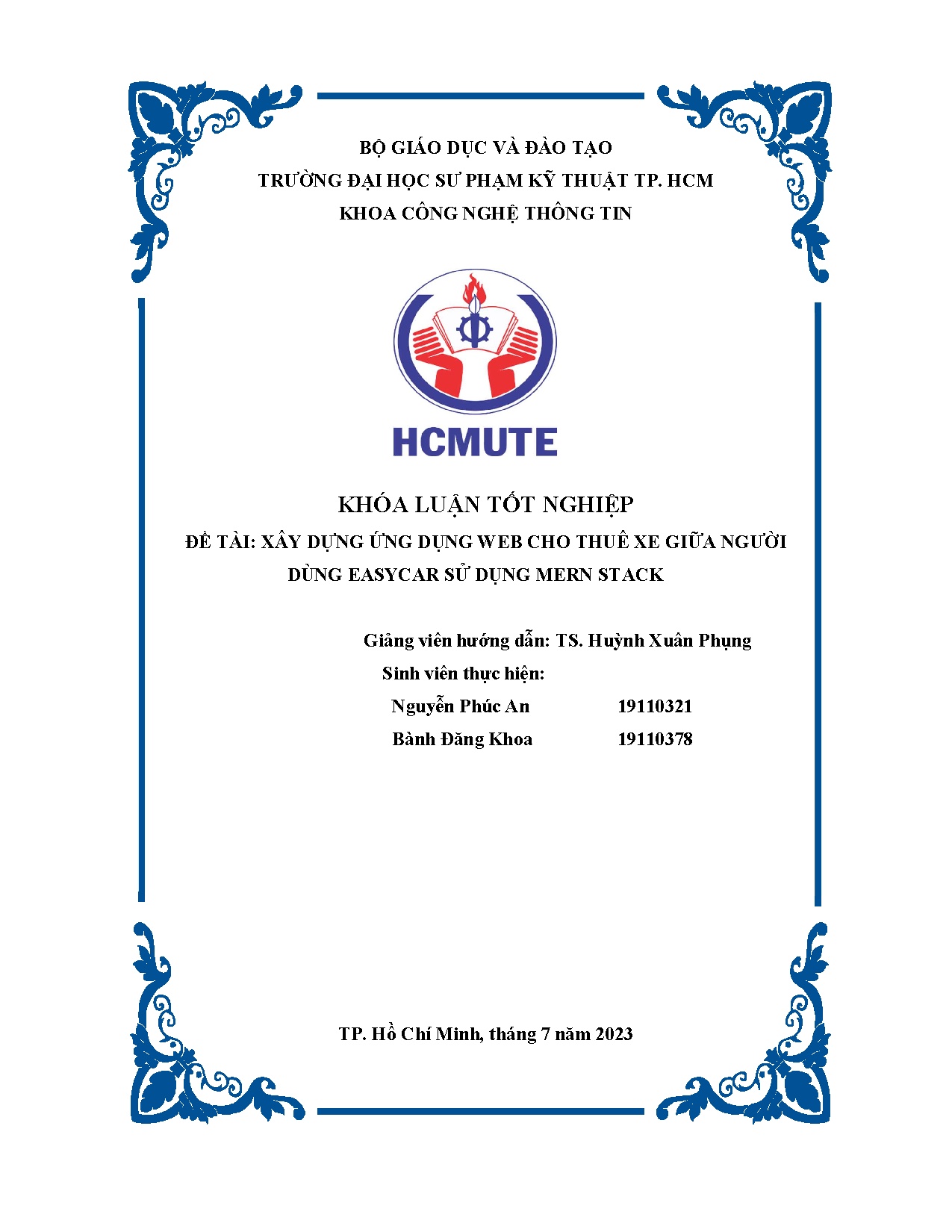 Đồ án tốt nghiệp - XÂY DỰNG ỨNG DỤNG WEB CHO THUÊ XE GIỮA NGƯỜI DÙNG EASYCAR SỬ DỤNG MERN STACK