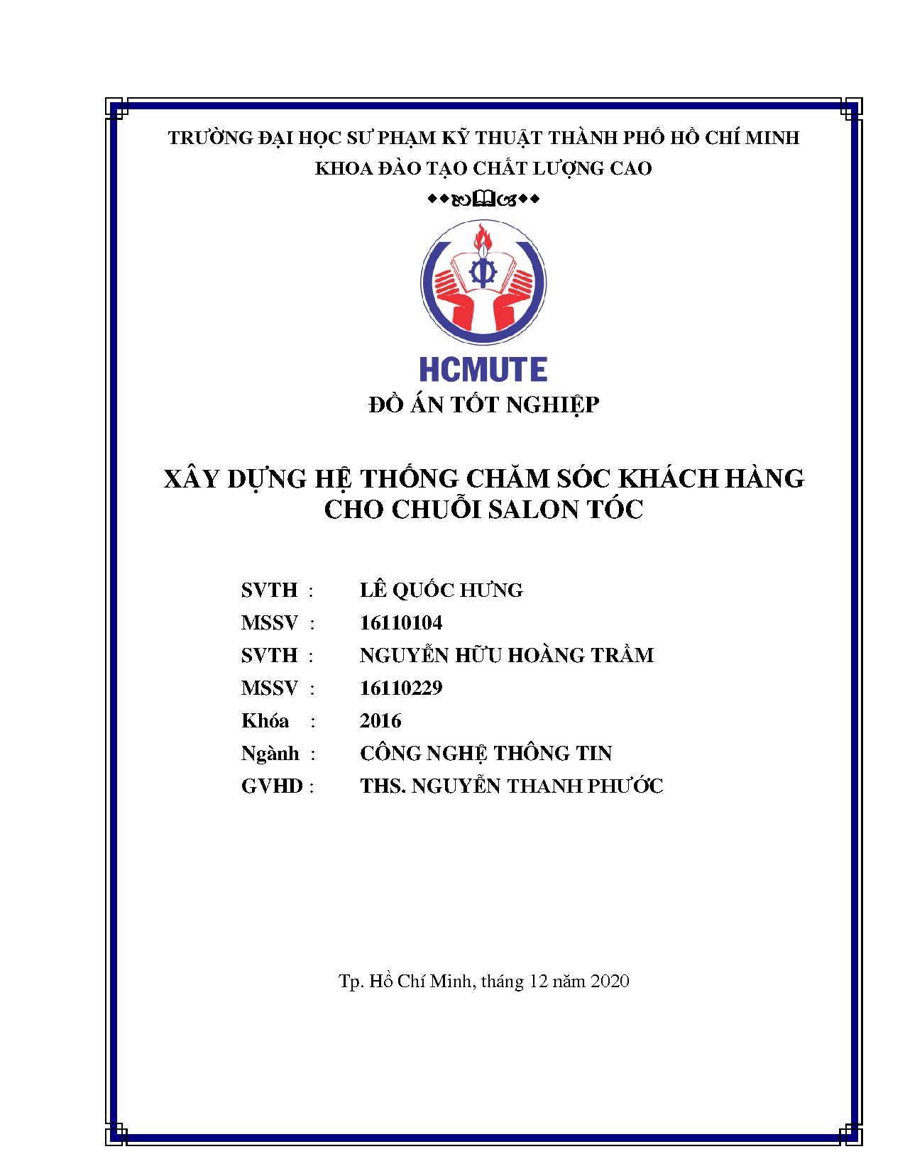 Đồ án tốt nghiệp - Xây dựng hệ thống chăm sóc khách hàng cho chuỗi salon tóc