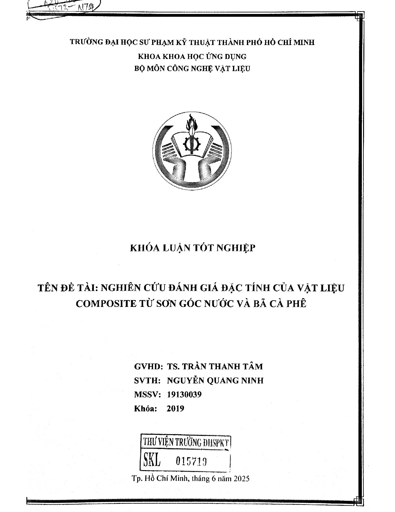 Đồ án tốt nghiệp - Nghiên cứu đánh giá đặc tính của vật liệu composite từ sơn gốc nước và bã cà phê