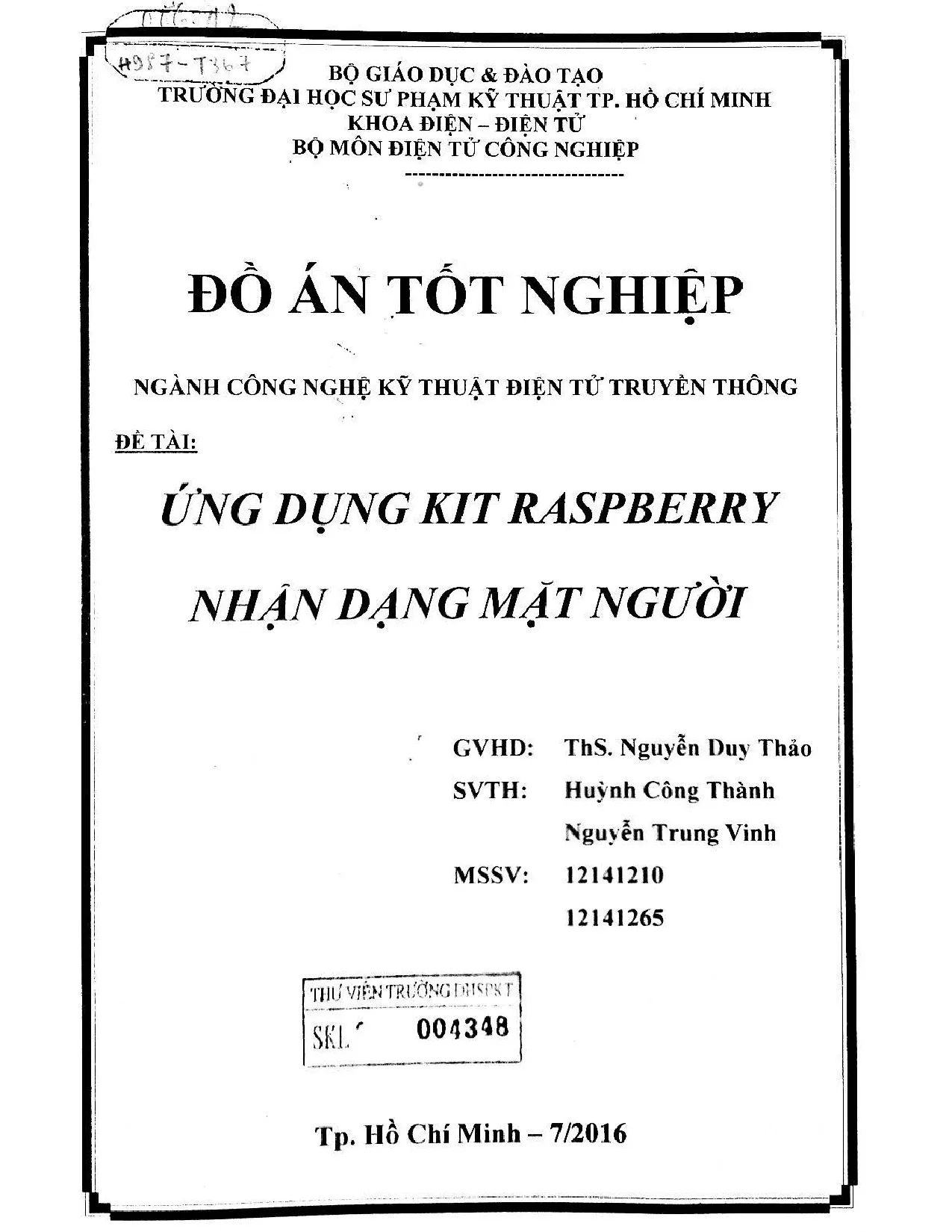Đồ án tốt nghiệp - Ứng dụng KIT RASPBERRY nhận dạng mặt người