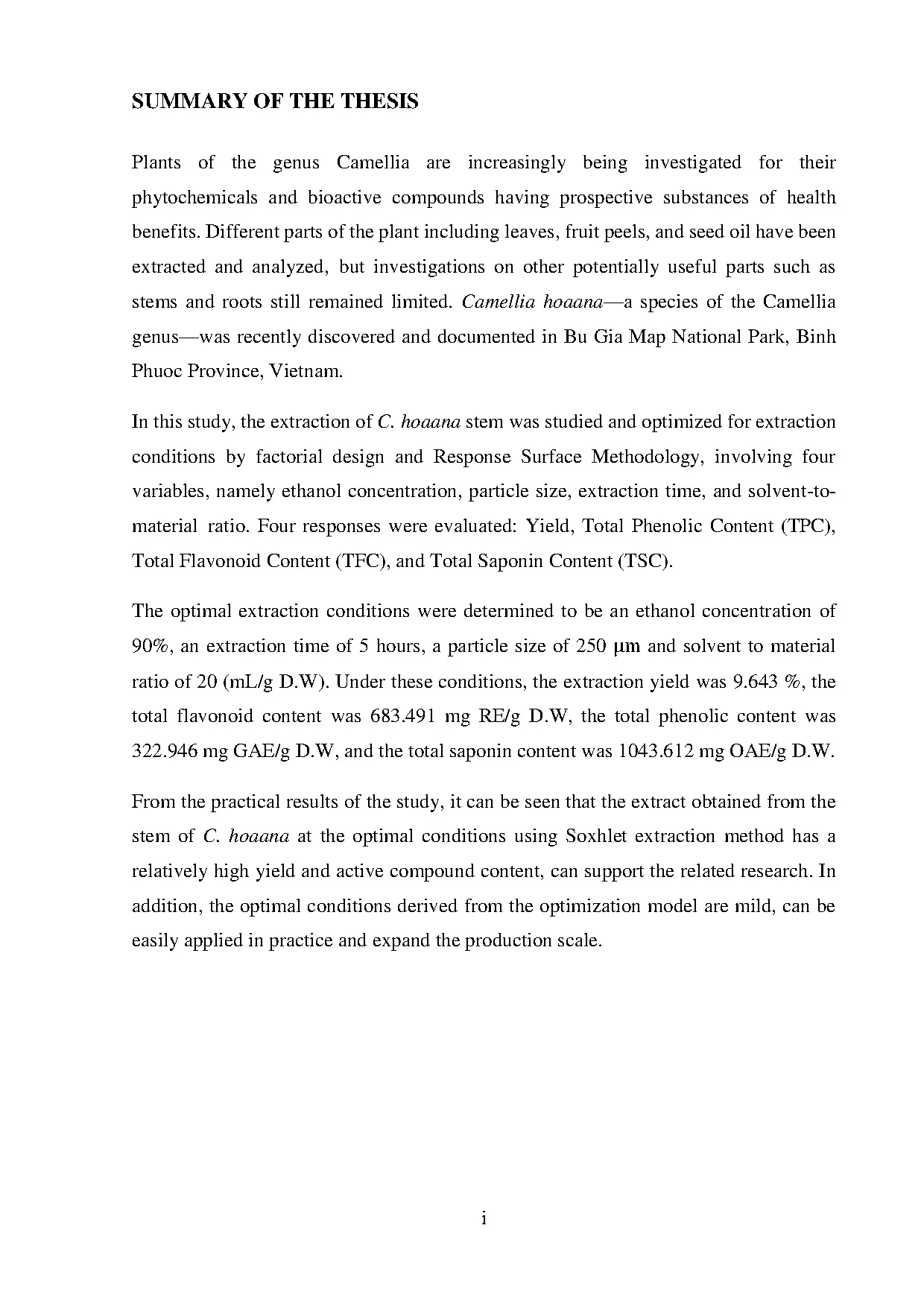 Đồ án tốt nghiệp - Optimization Of Extraction Conditions For Yield, TFC ( TPC ( ATSC ( FCHTSURSM - Trang 4