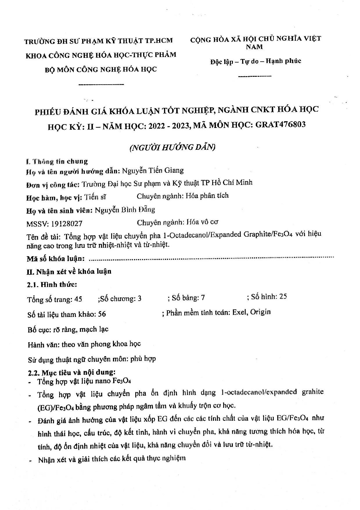 Đồ án tốt nghiệp - Tổng hợp vật liệu chuyển pha 1-Octadecanol/Expanded Graphite/Fe304 với HNCTLTNVT - Trang 3