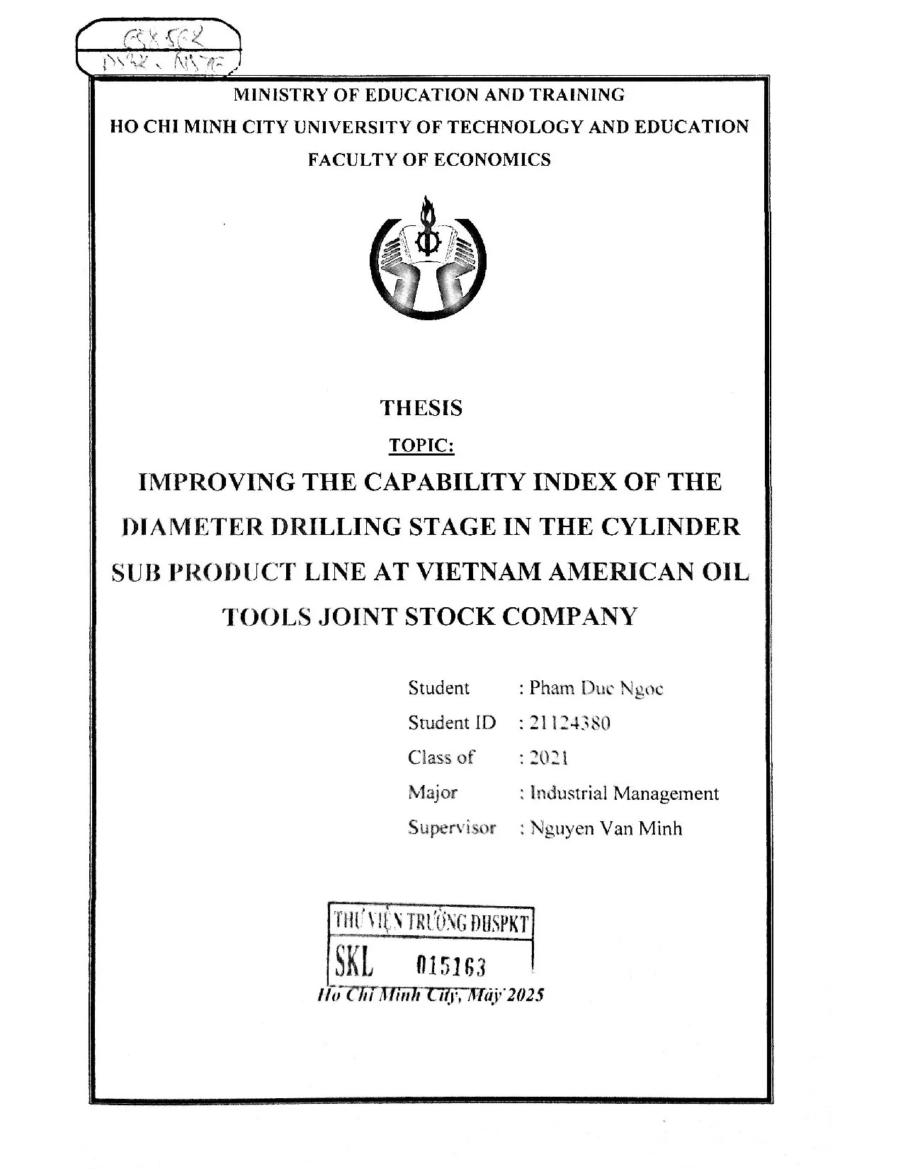 Đồ án tốt nghiệp - Improving the capability index of the diameter drilling stage in the CSPLAVAOTJSC