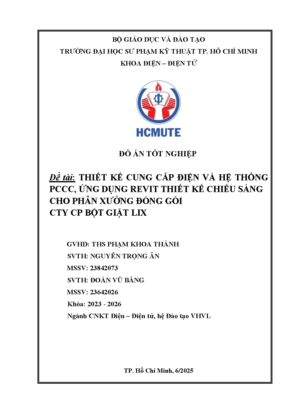 Đồ án tốt nghiệp - Thiết kế cung cấp điện và hệ thống PCCC, ứng dụng Revit thiết kế CSCPXĐGCCBGL