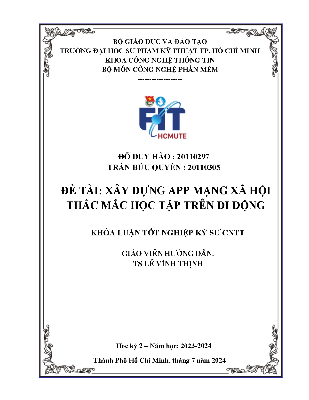 Đồ án tốt nghiệp - Xây dựng app mạng xã hội thắc mắc học tập trên di động