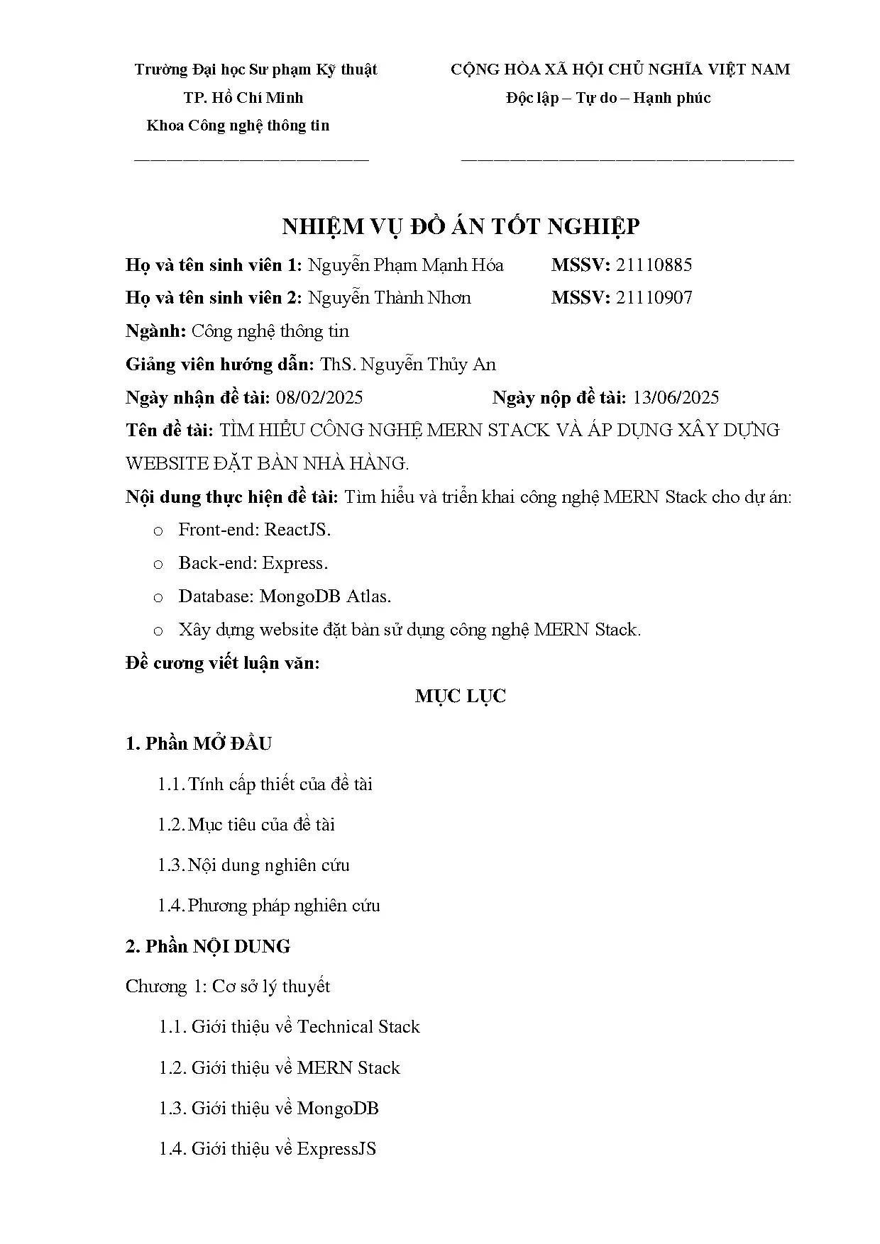 Đồ án tốt nghiệp - Tìm hiểu công nghệ mern stack và áp dụng xây dựng website đặt bàn nhà hàng - Trang 4