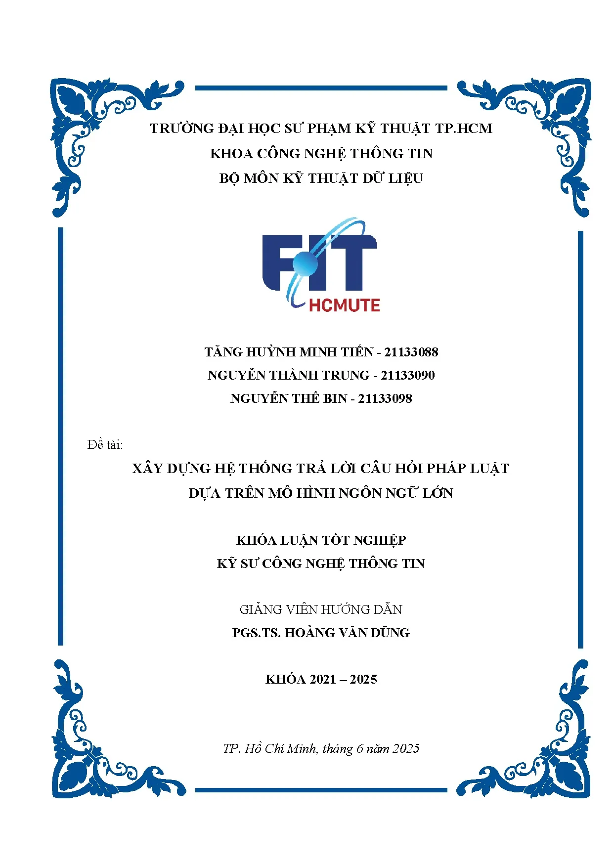 Đồ án tốt nghiệp - Xây dựng hệ thống trả lời câu hỏi pháp luật dựa trên mô hình ngôn ngữ lớn.