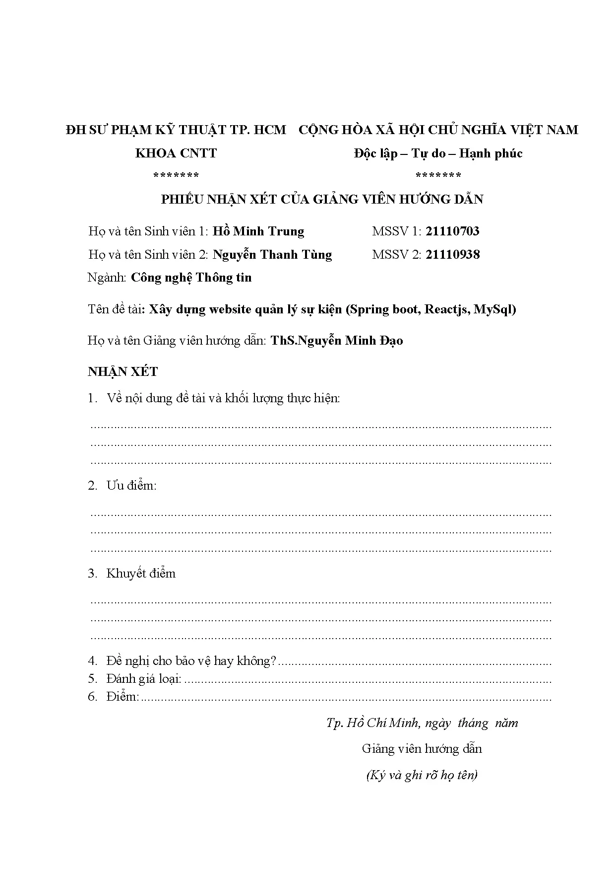 Đồ án tốt nghiệp - Xây dựng Website quản lý sự kiện (Spring Boot, ReactJS, MYSQL) - Trang 3