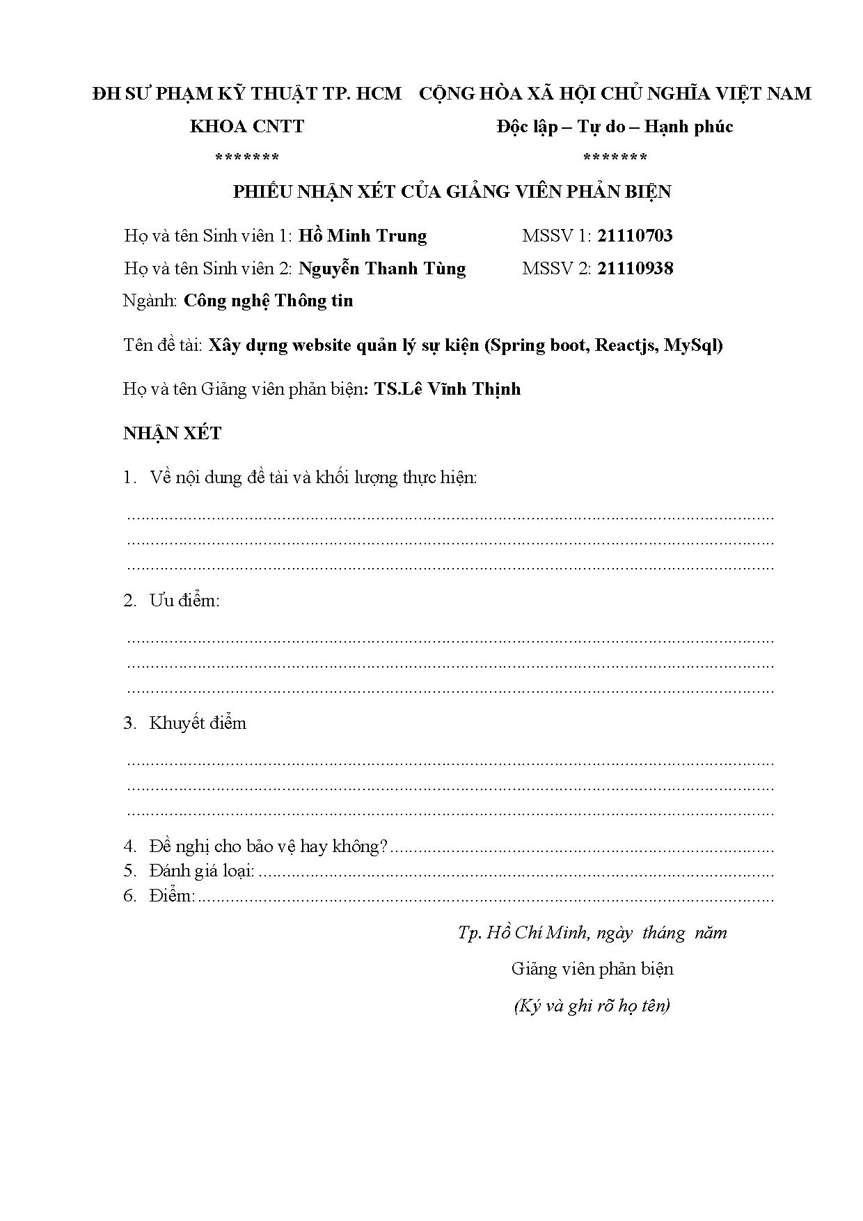 Đồ án tốt nghiệp - Xây dựng Website quản lý sự kiện (Spring Boot, ReactJS, MYSQL) - Trang 4