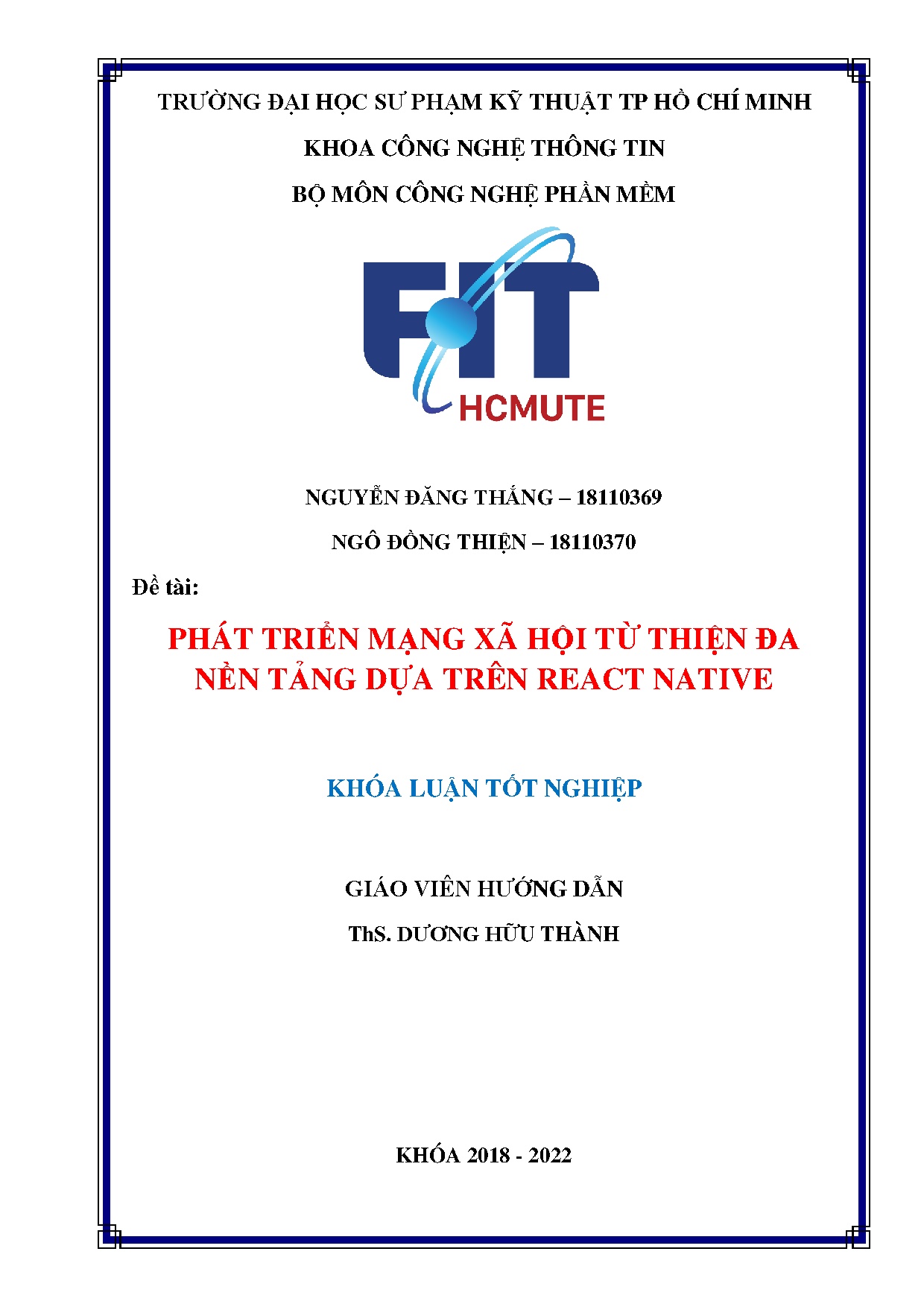 Đồ án tốt nghiệp - Phát triển mạng xã hội từ thiện đa nền tảng dựa trên React Native