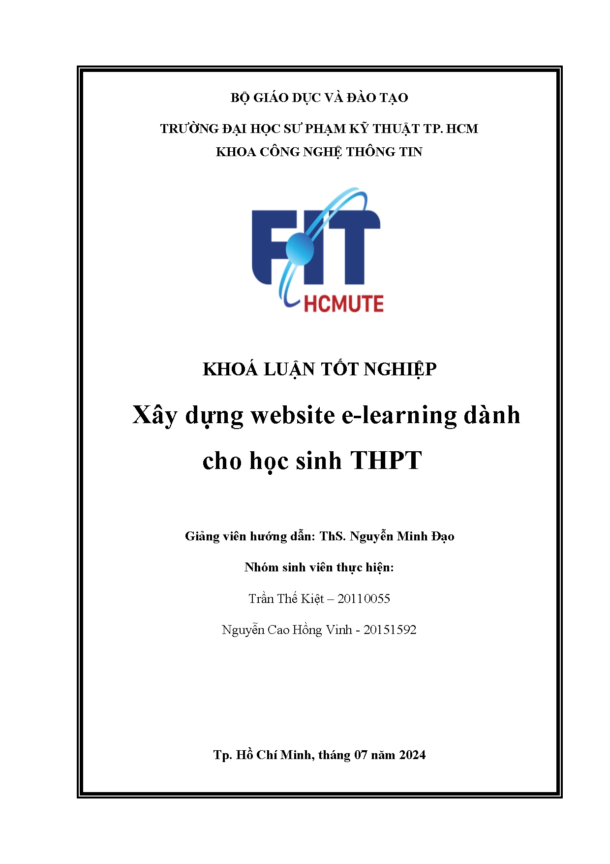 Đồ án tốt nghiệp - Xây dựng website E-learning dành cho học sinh THPT