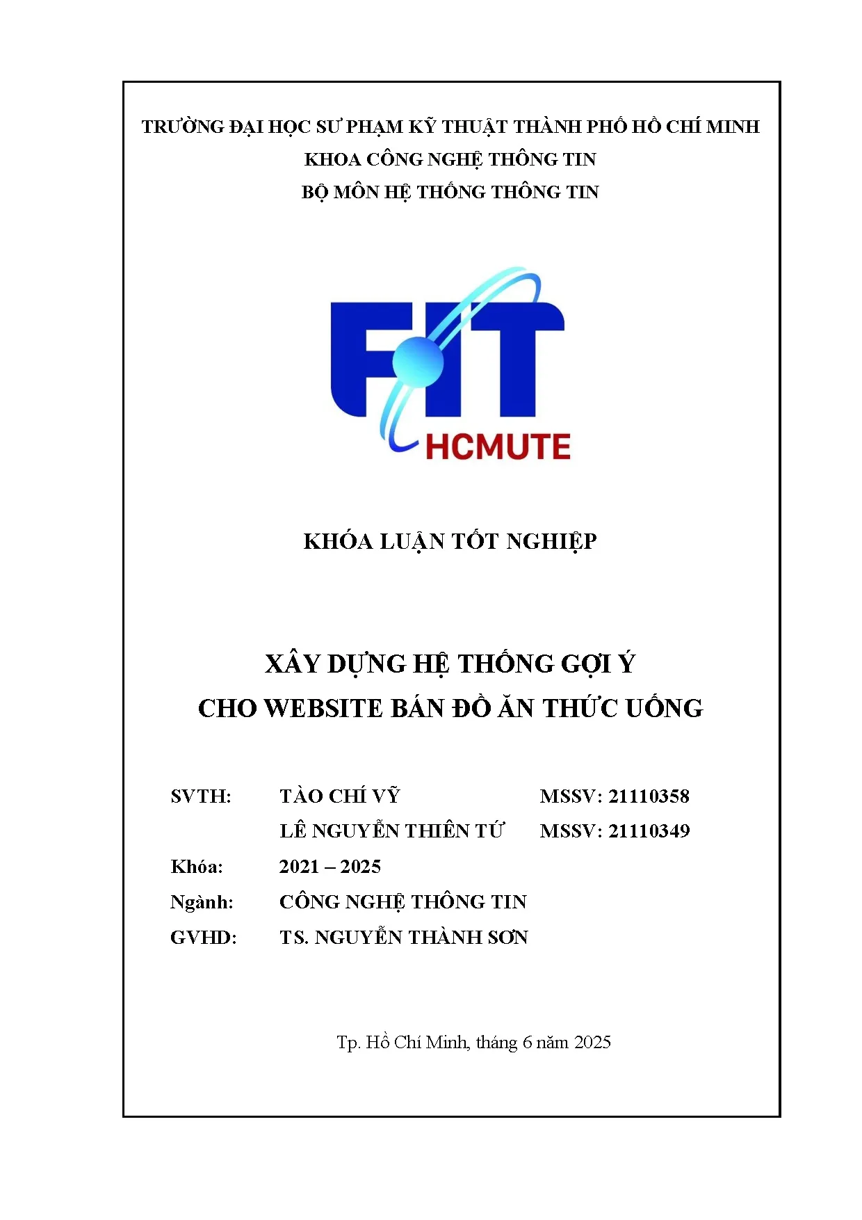 Đồ án tốt nghiệp - Xây dựng hệ thống gợi ý cho website bán đồ ăn thức uống