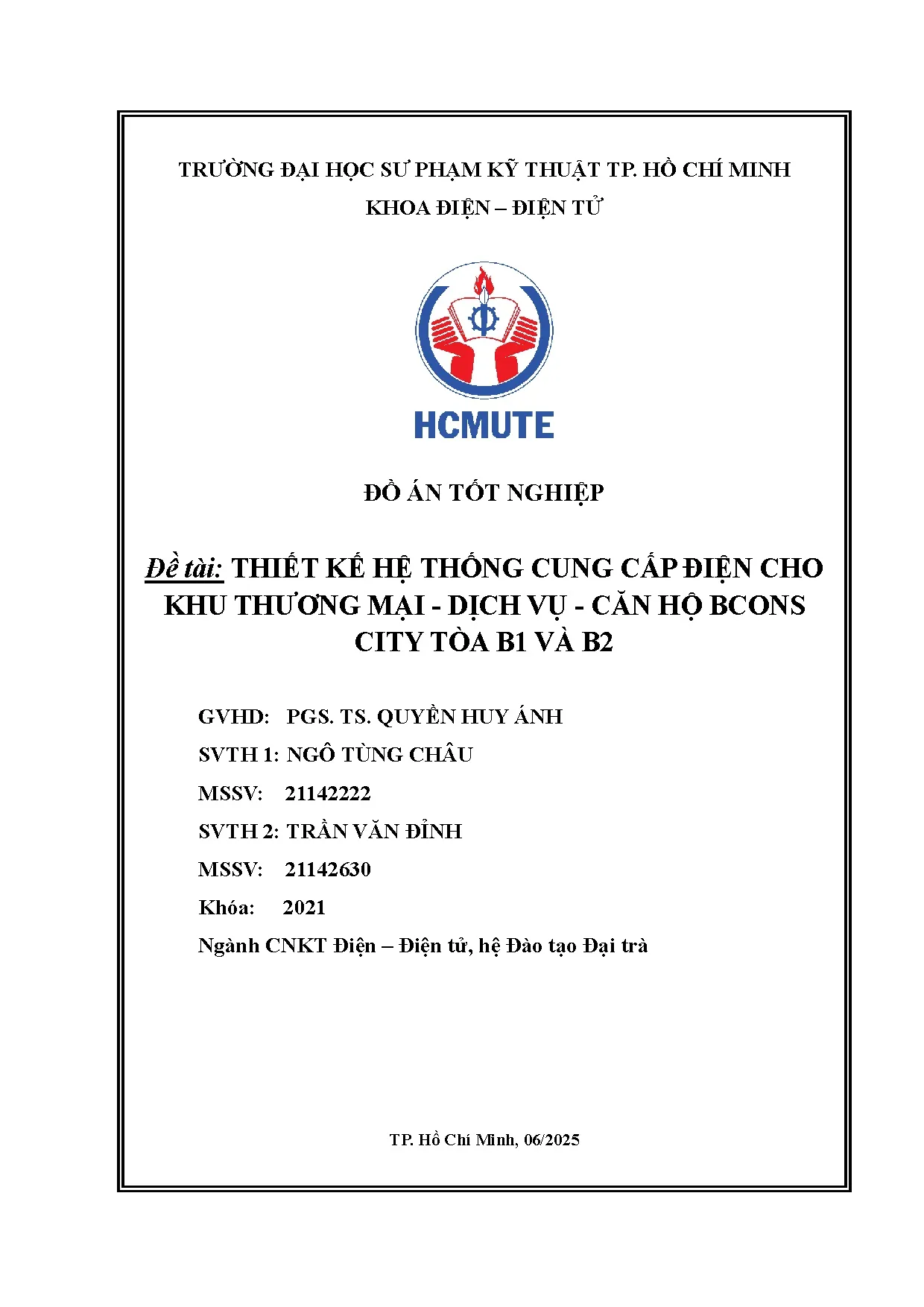Đồ án tốt nghiệp - Thiết kế hệ thống cung cấp điện cho khu thương mại - Dịch vụ - Căn hộ BCONS CTBVB - Trang 2