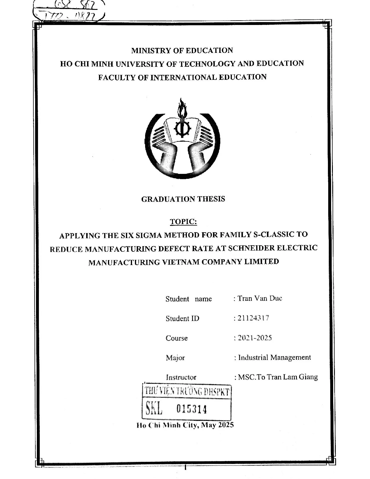 Đồ án tốt nghiệp - Applyinig the six sigma method for family s-classic to reduce MDRASEMVNCL