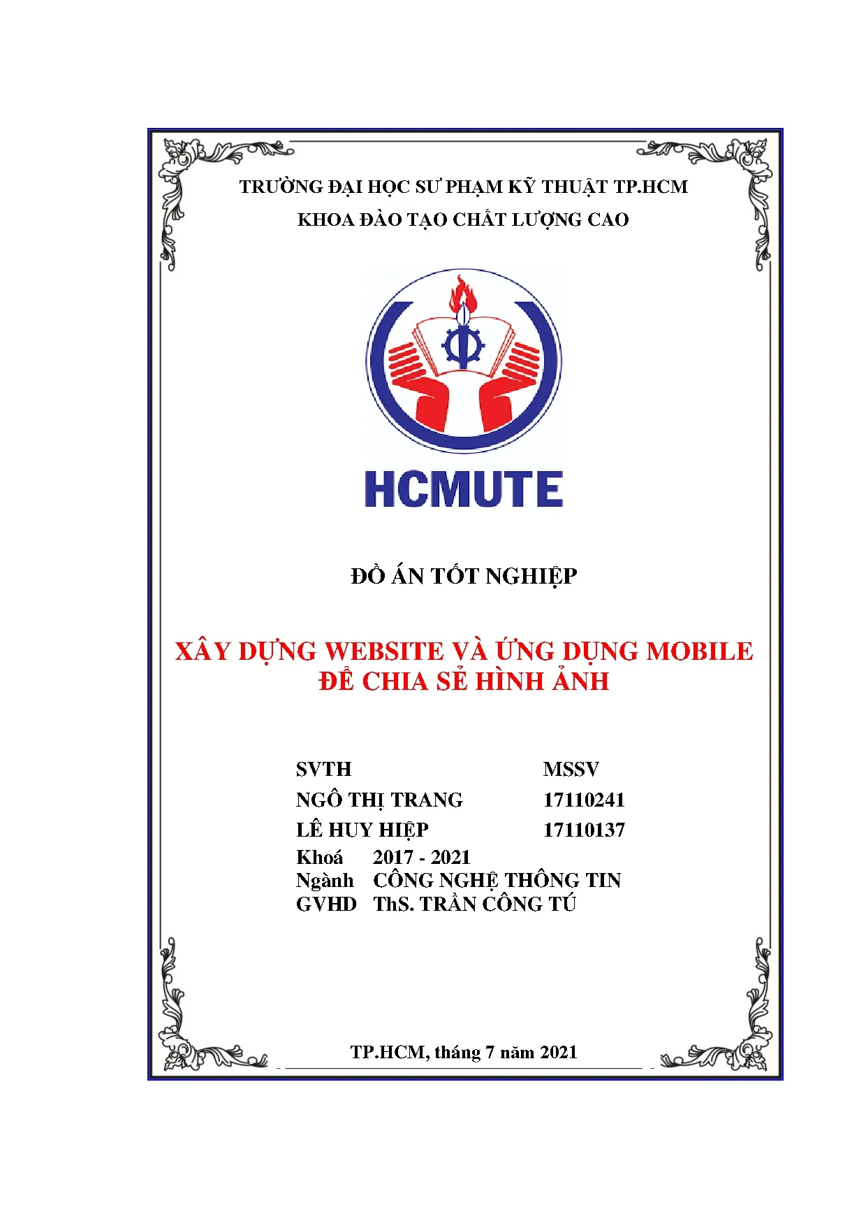 Đồ án tốt nghiệp - Xây dựng website và ứng dụng mobile để chia sẻ hình ảnh: Đồ án tốt NKĐTCLCNCNTT