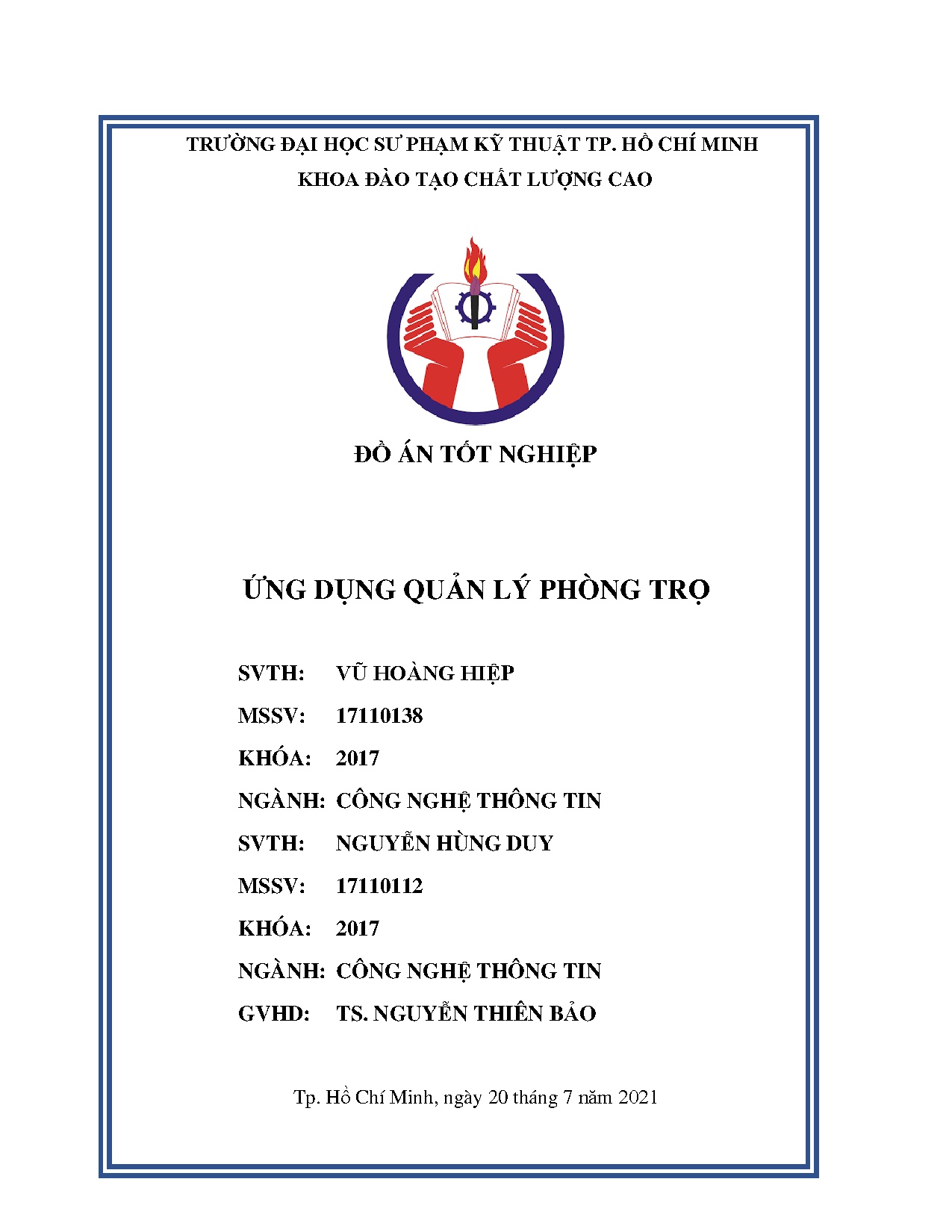 Đồ án tốt nghiệp - Ứng dụng quản lý phòng trọ: Đồ án tốt nghiệp Khoa Đào tạo chất lượng cao NCNTT
