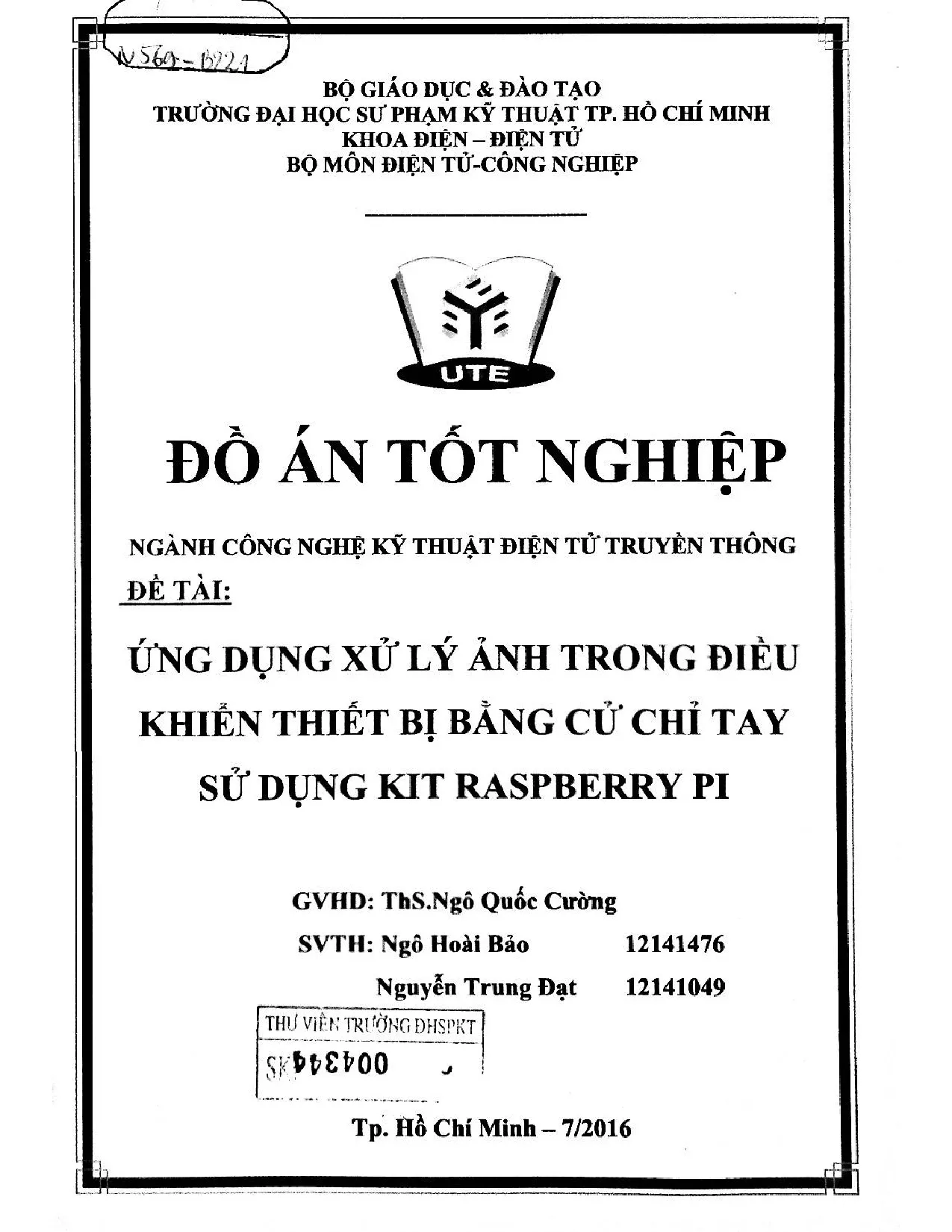 Đồ án tốt nghiệp - Ứng dụng xử lý ảnh trong điều khiển thiết bị bằng cử chỉ tay sử dụng KIT RP