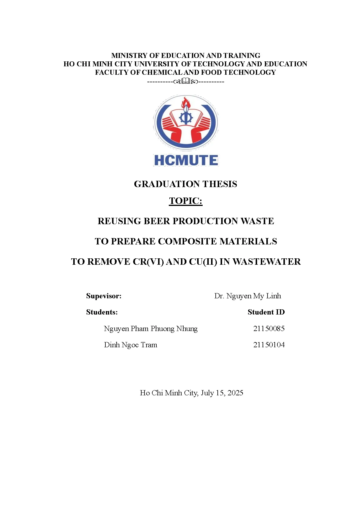 Đồ án tốt nghiệp - Reusing beer production waste to prepare composite materials to remove CACIW - Trang 2