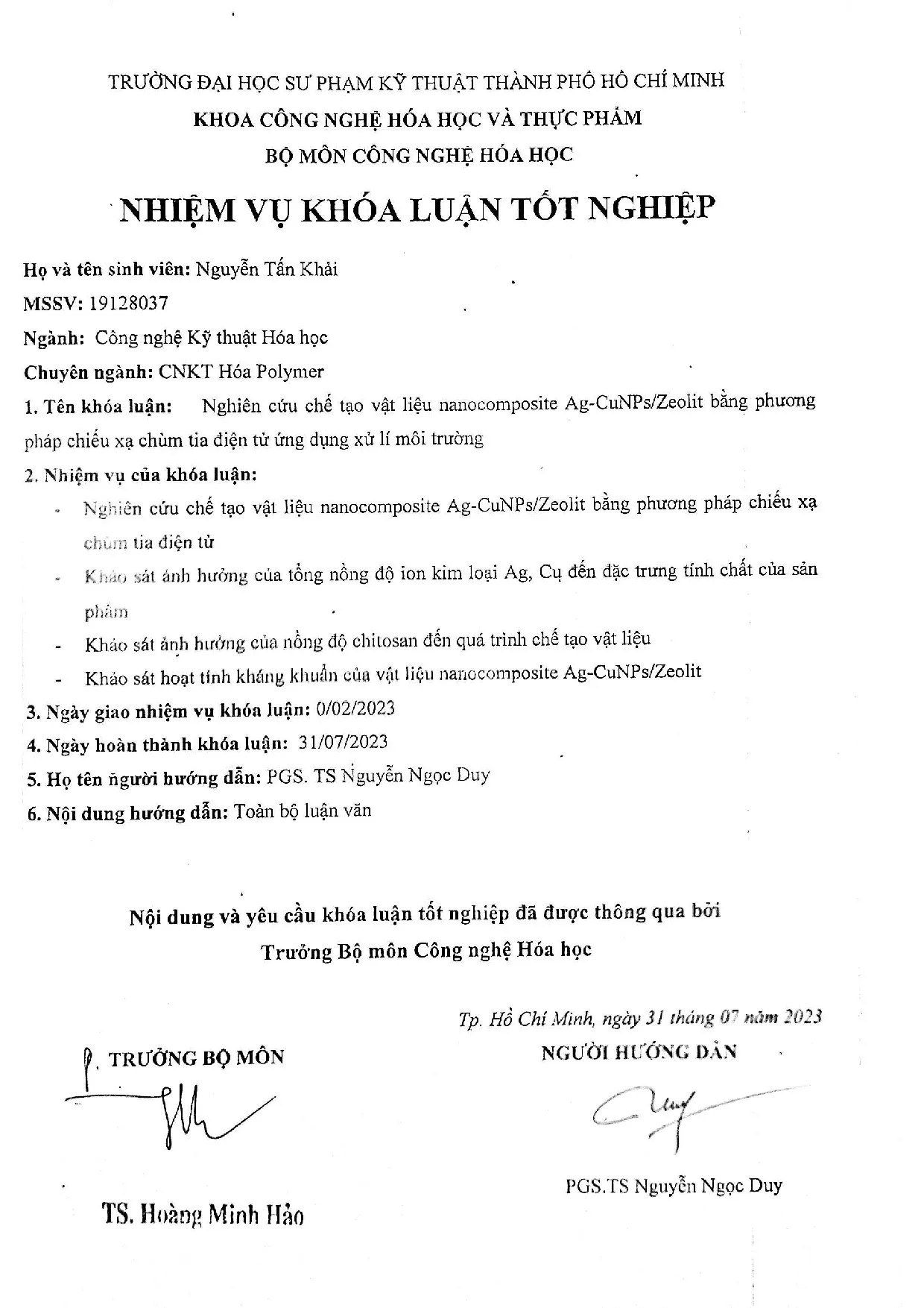 Đồ án tốt nghiệp - Nghiện cứu chế tạo vật liệu Nanocomposite Ag-cunps/zeolit bằng PPCXCTĐTỨDXLMT