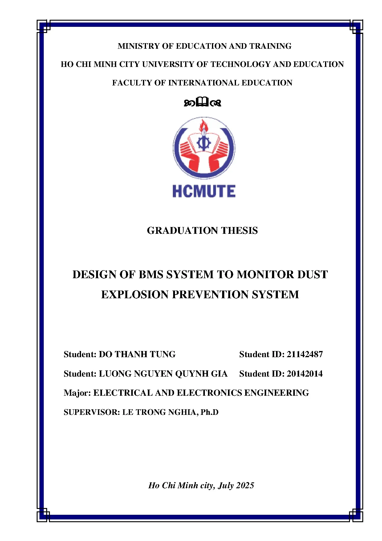 Đồ án tốt nghiệp - Design of bms system to monitor dust explosion prevention system