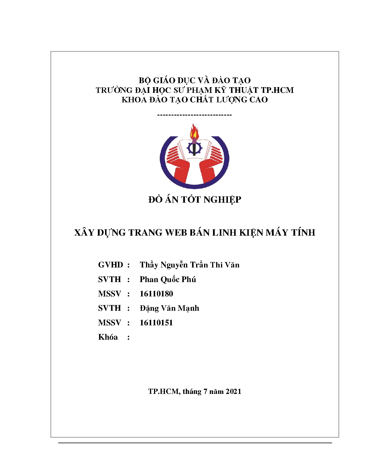 Đồ án tốt nghiệp - Xây dựng trang web bán linh kiện máy tính: Đồ án tốt nghiệp Khoa Đào tạo CLCNCNTT