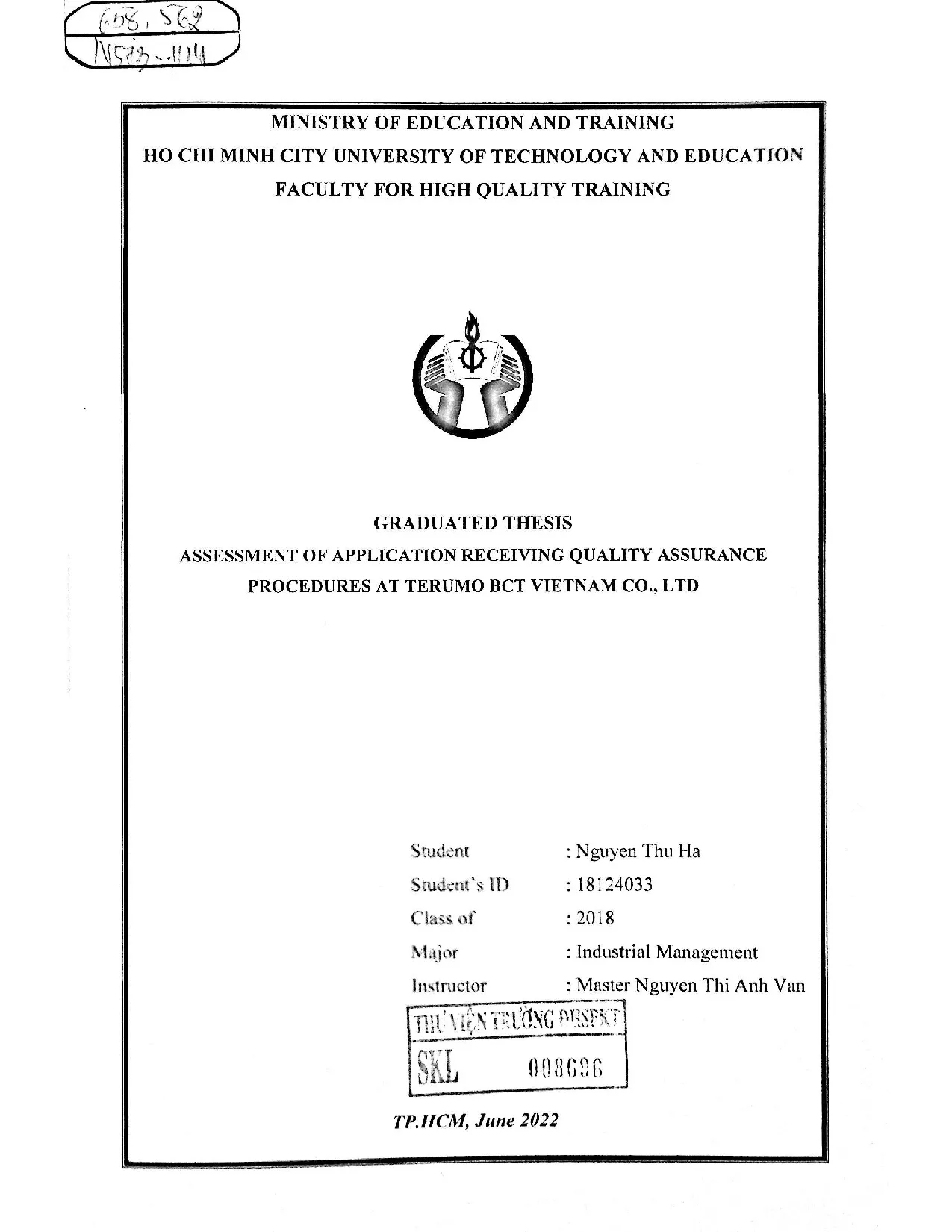 Đồ án tốt nghiệp - Assessment of application receiving quality assurance procedures at Terumo BVCL