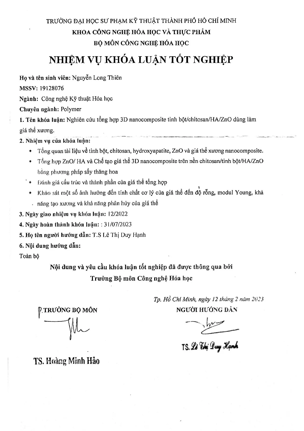 Đồ án tốt nghiệp - Nghiên cứu tổng hợp 3D nanocomposite tinh bột/chitosan/HA/ZnO dùng làm giá thể X
