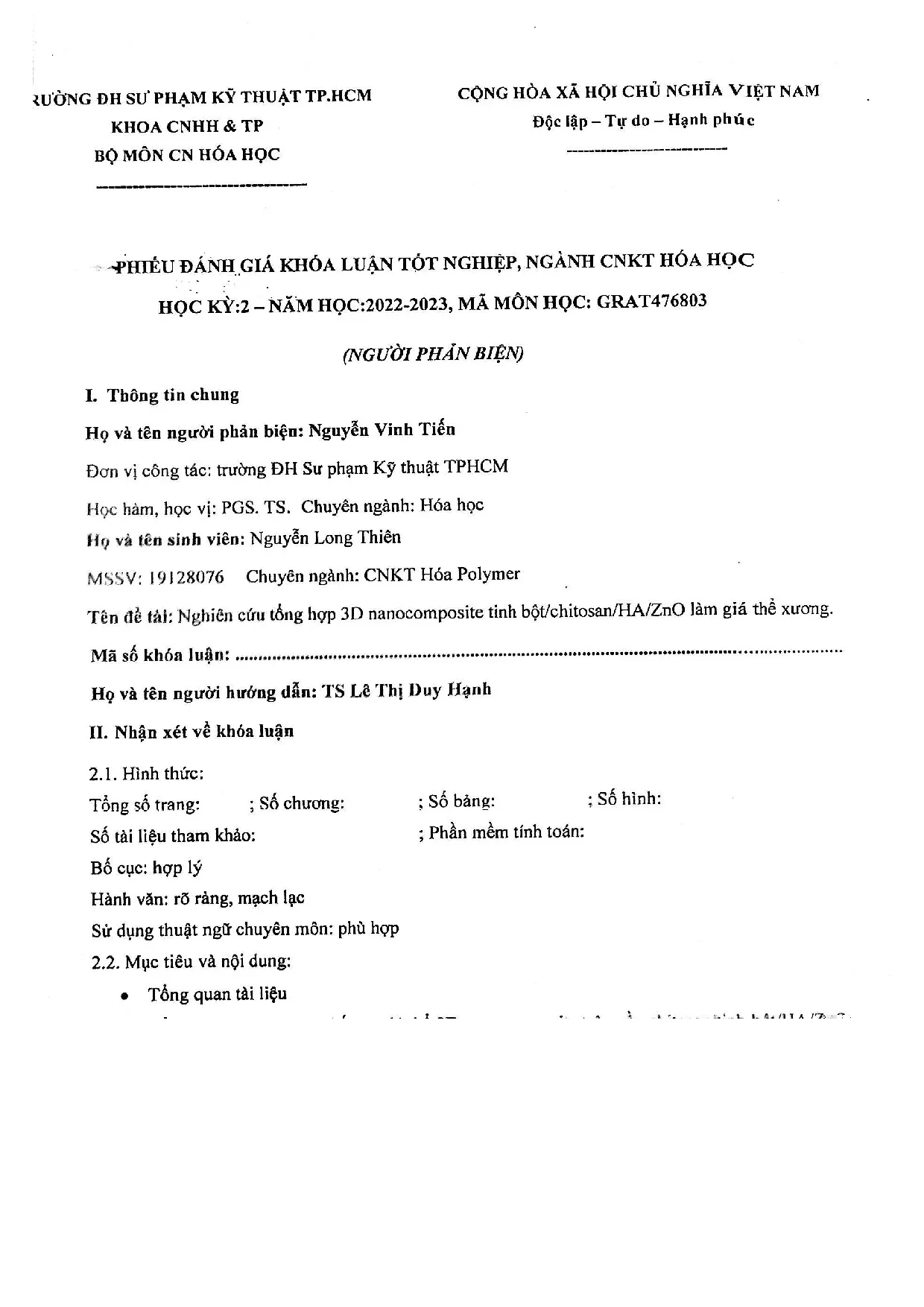 Đồ án tốt nghiệp - Nghiên cứu tổng hợp 3D nanocomposite tinh bột/chitosan/HA/ZnO dùng làm giá thể X - Trang 4