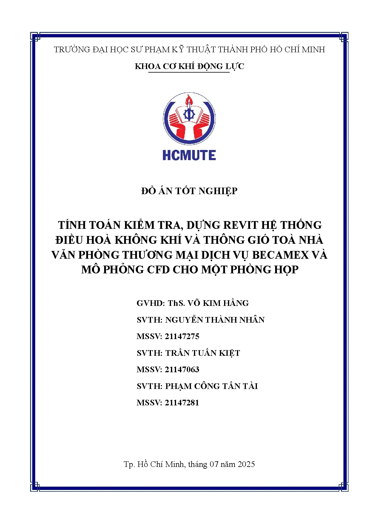 Đồ án tốt nghiệp - Tính toán kiểm tra, dựng Revit hệ thống điều hòa không khí và TGTNVPTMDVBVMPCCMPH