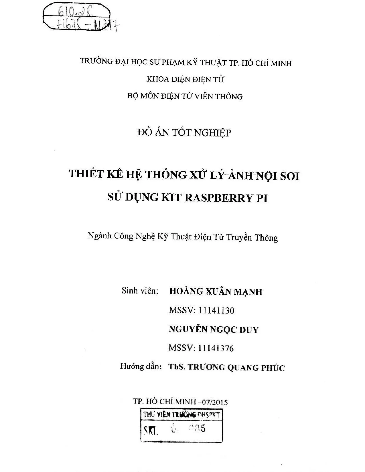 Đồ án tốt nghiệp - Thiết kế hệ thống xử lý ảnh nội soi sử dụng KIT RASPBERRY