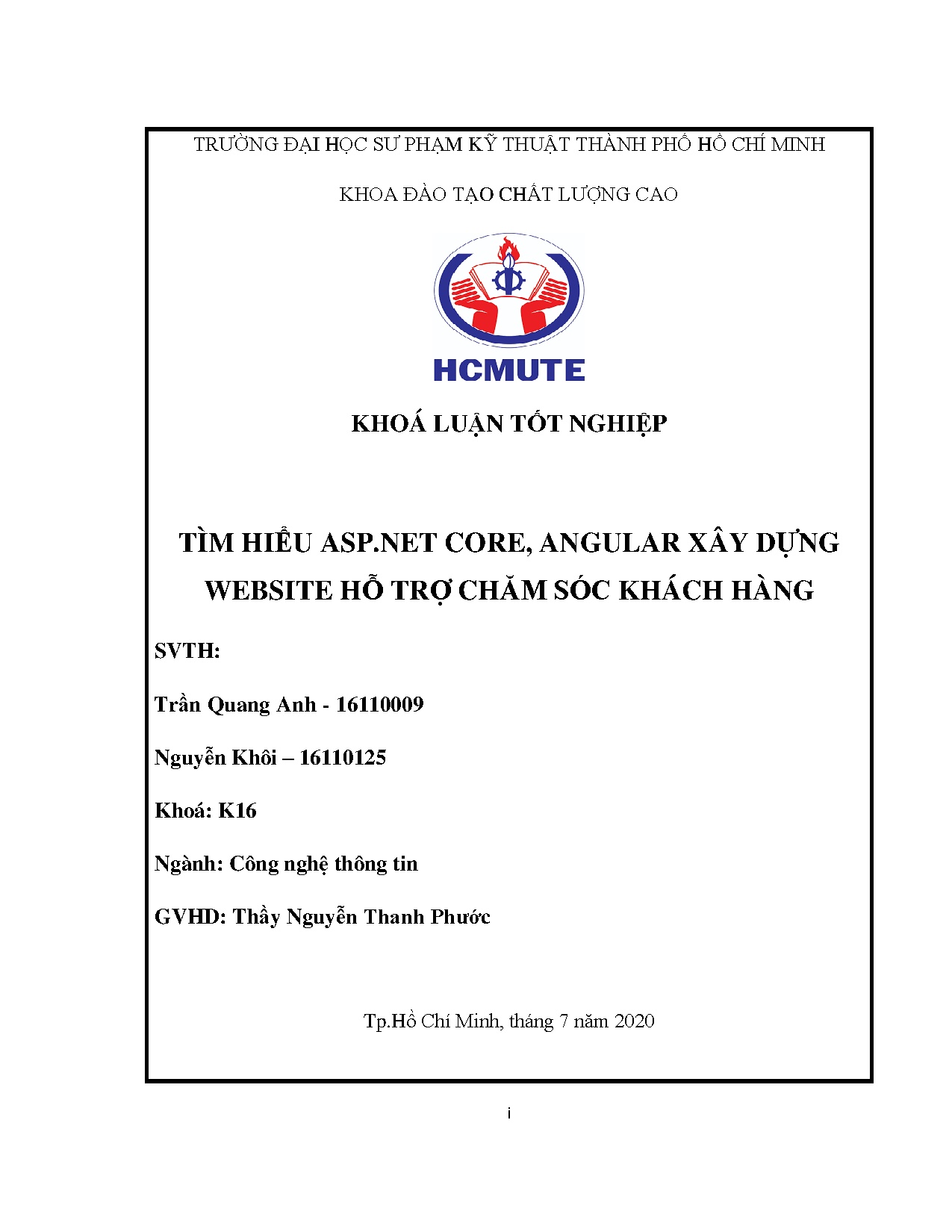 Đồ án tốt nghiệp - Tìm hiểu ASP.Net, Core, Angular xây dựng website hỗ trợ chăm sóc khách hàng