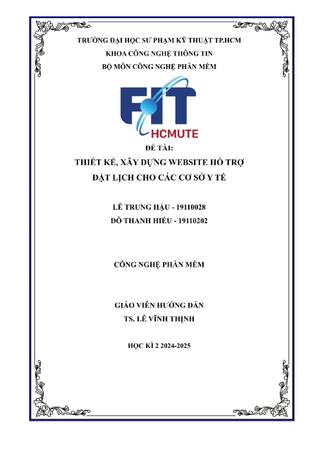 Đồ án tốt nghiệp - Thiết kế, xây dựng Website hỗ trợ đặt lịch cho các cơ sở y tế