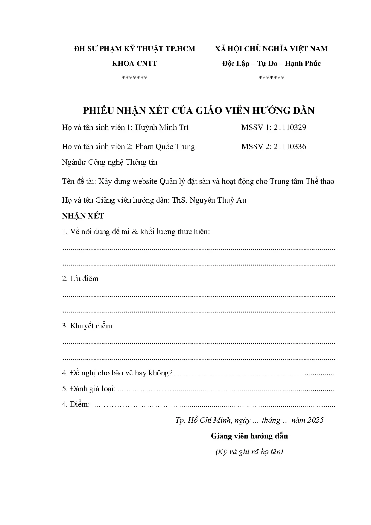 Đồ án tốt nghiệp - Xây dựng website quản lý đặt sân và hoạt động cho trung tâm thể thao - Trang 3