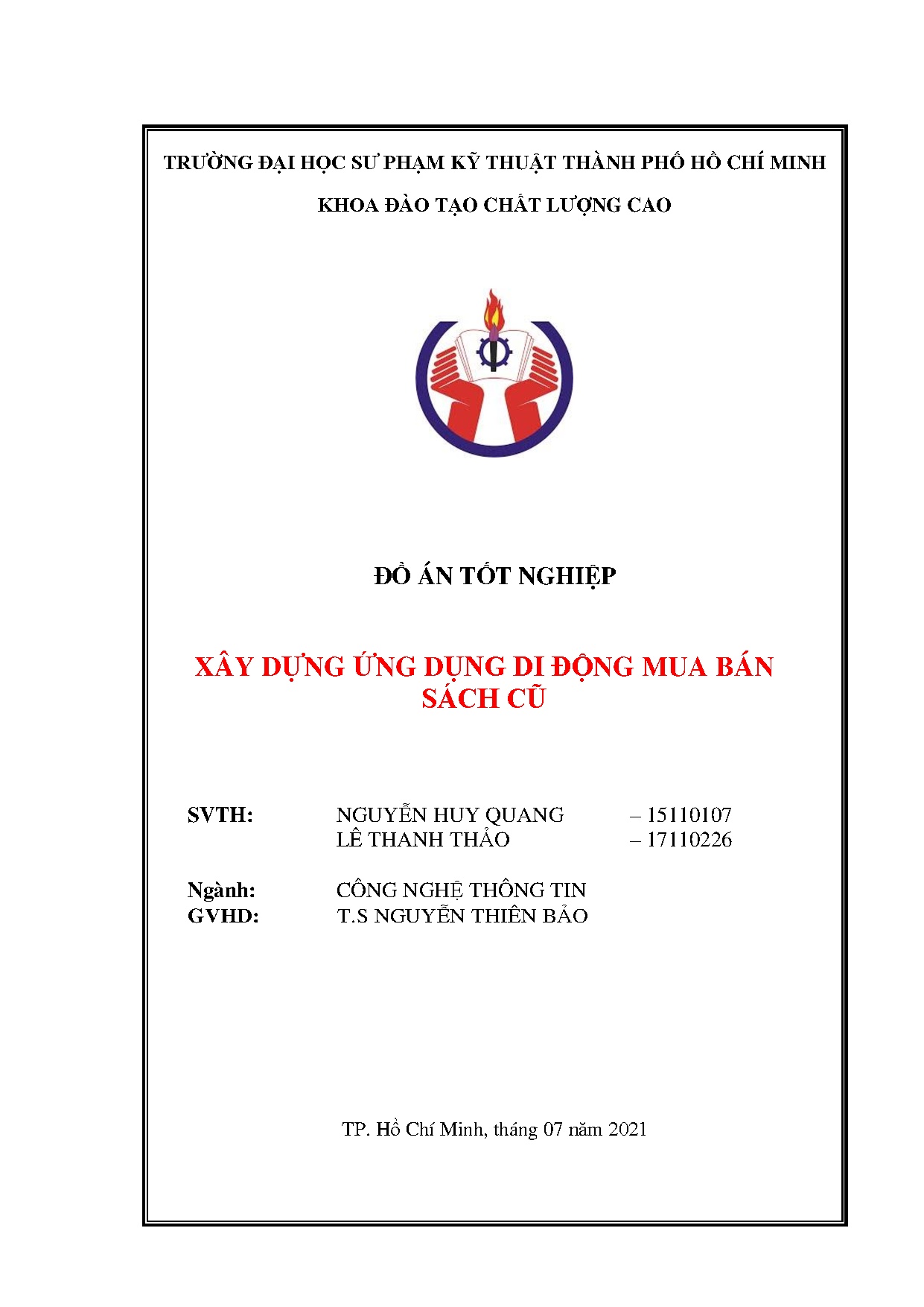 Đồ án tốt nghiệp - Xây dựng ứng dụng di động mua bán sách cũ: Đồ án tốt nghiệp Khoa Đào tạo CLCNCNTT