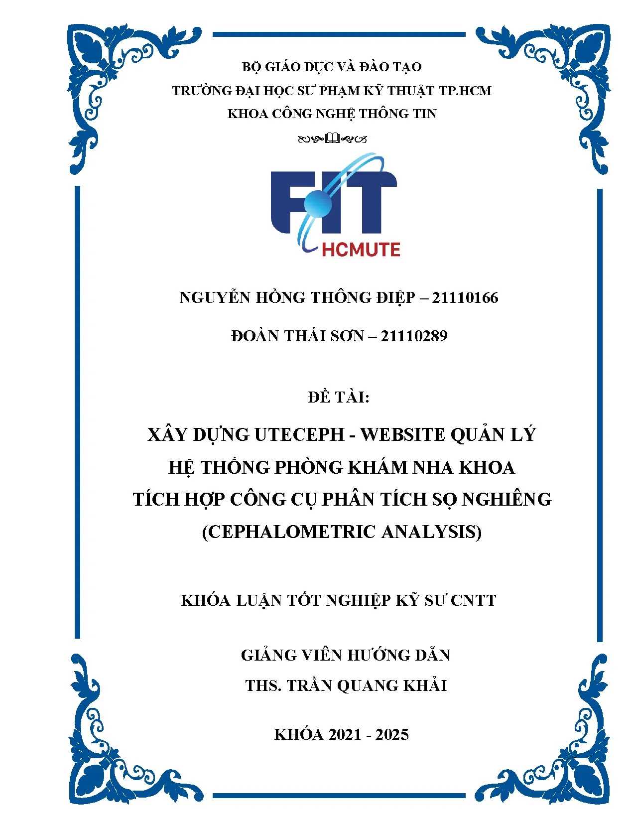 Đồ án tốt nghiệp - Xây dựng UTECEPH - Website quản lý hệ thống phòng khám nha khoa tích HCCPTSN ( A