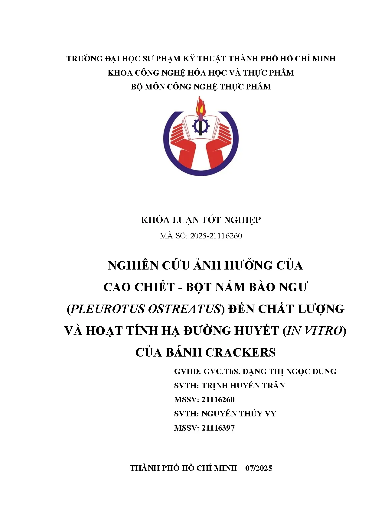 Đồ án tốt nghiệp - Nghiên cứu ảnh hưởng của cao chiết - bột nấm bào ngư (PLEUROTUS OĐCLVHTHĐH ( VCBC