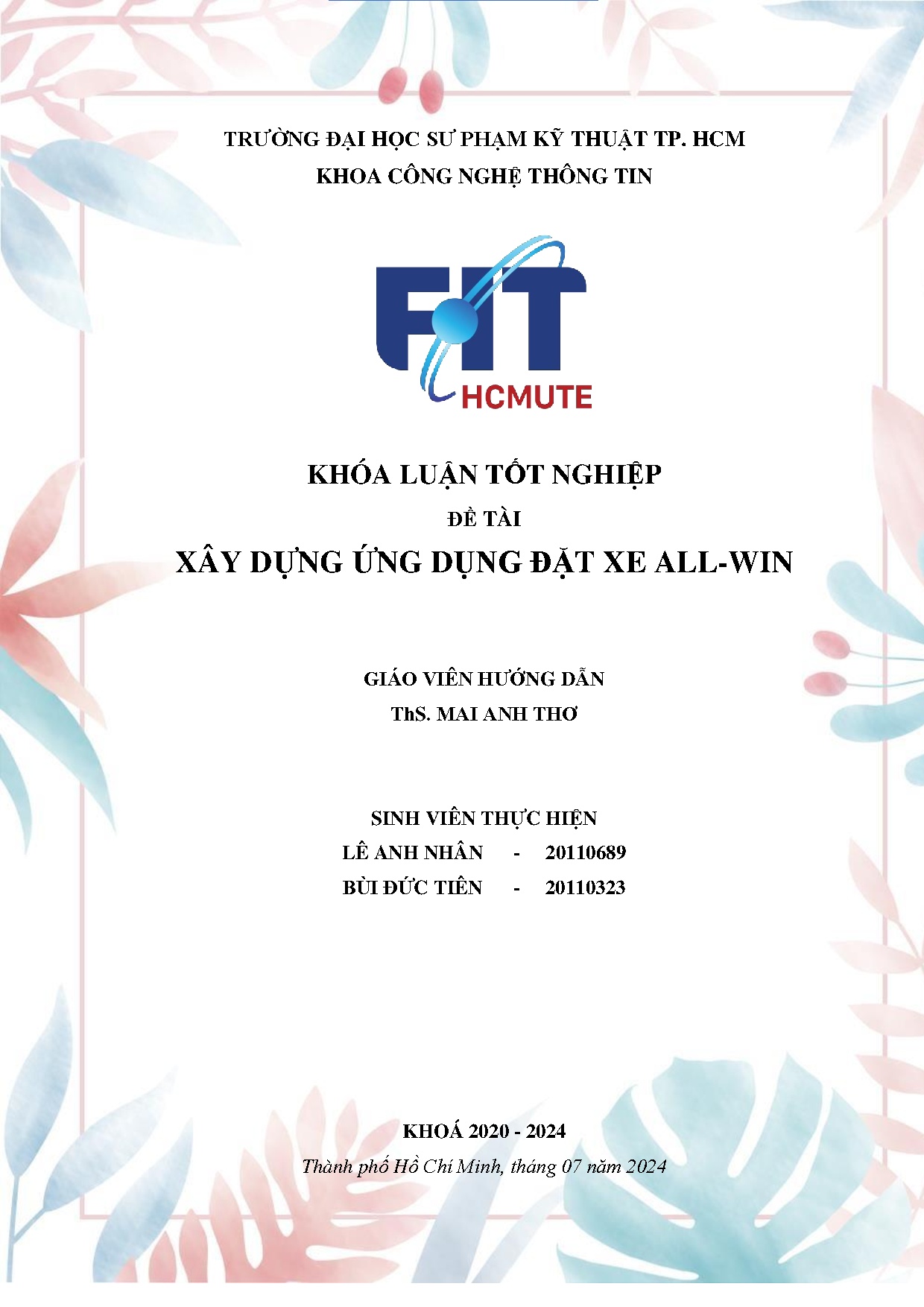 Đồ án tốt nghiệp - Xây dựng ứng dụng đặt xe All-win