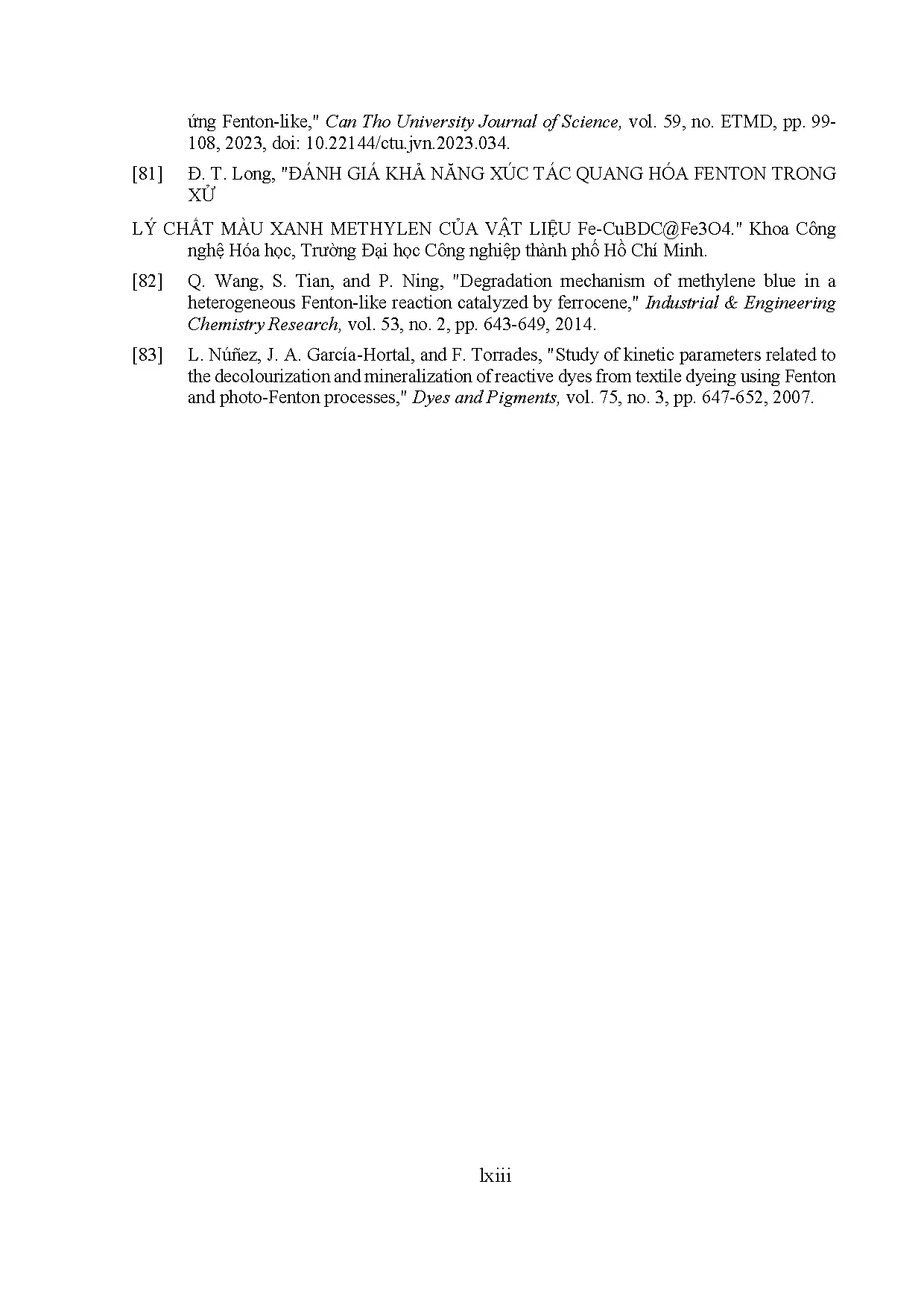 Đồ án tốt nghiệp - Synthesis of ZnFe2O4 catalyst for dye wastewater degradation via advanced OP - Trang 167