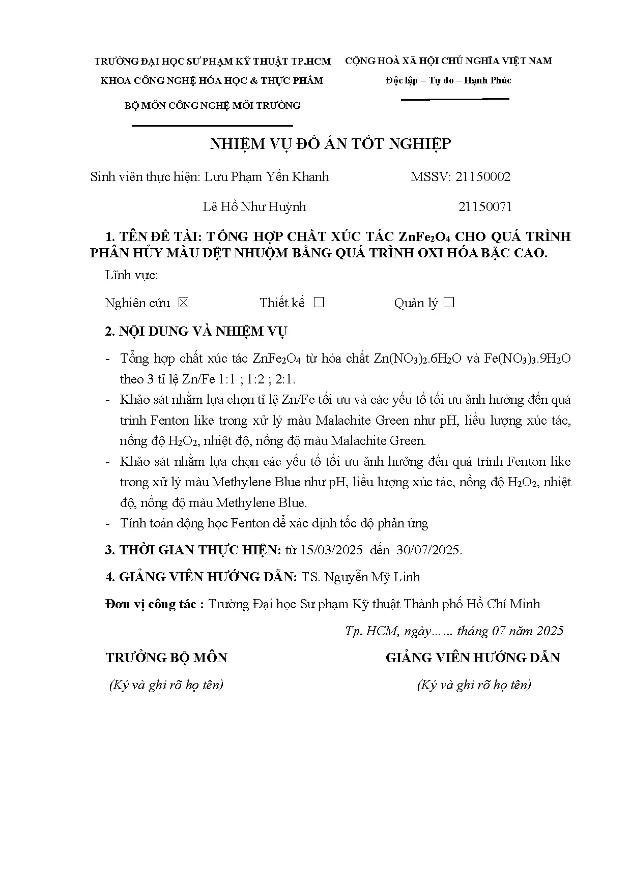 Đồ án tốt nghiệp - Synthesis of ZnFe2O4 catalyst for dye wastewater degradation via advanced OP - Trang 3