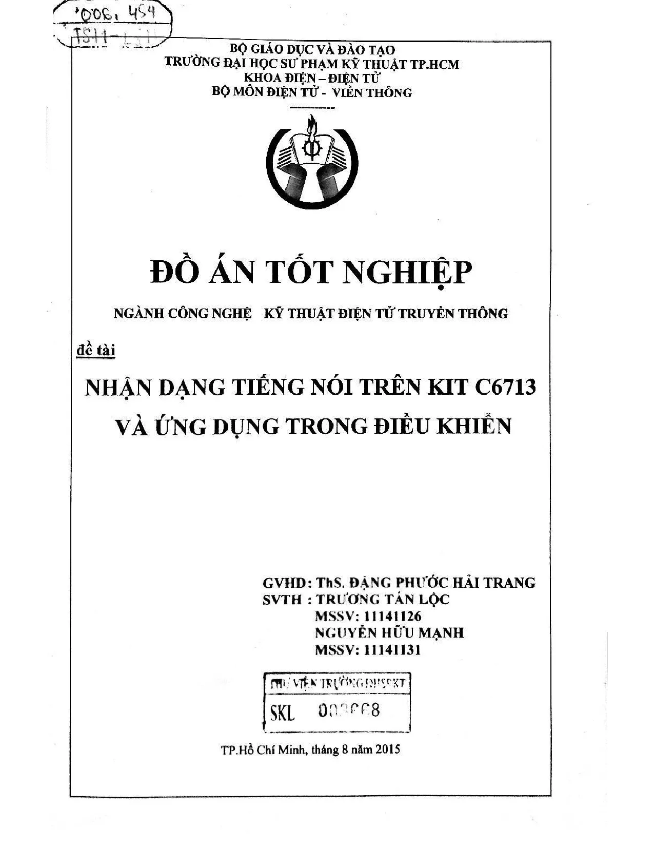 Đồ án tốt nghiệp - Nhận dạng tiếng nói trên KIT C6713 và ứng dụng trong điều khiển
