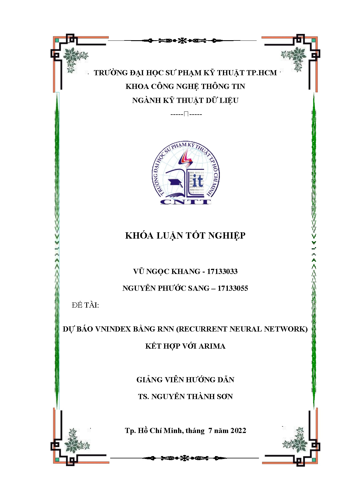 Đồ án tốt nghiệp - Dự báo Vnindex bằng RNN (Recurrent neural network) kết hợp với ARIMA: Đồ ÁTNNKTDL