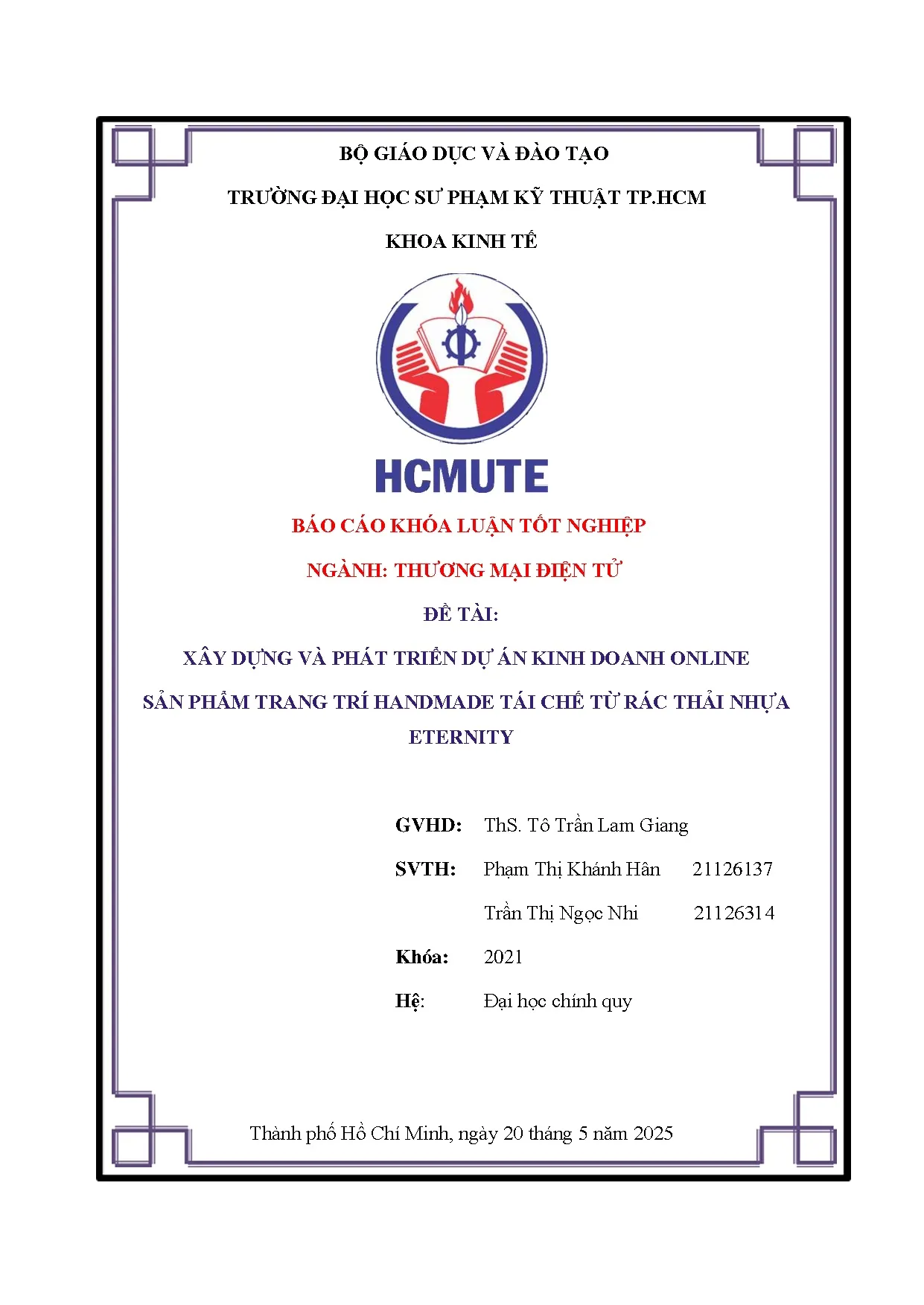 Đồ án tốt nghiệp - Xây dựng và phát triển dự án kinh doanh online sản phẩm trang trí HTCTRTNE