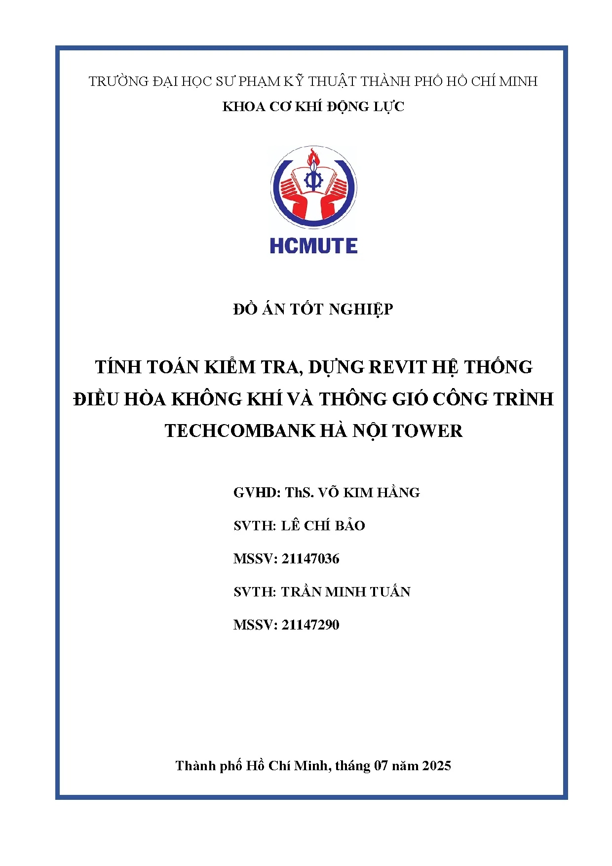 Đồ án tốt nghiệp - Tính toán kiểm tra, dựng Revit hệ thống điều hòa không khí và thông gió CTTHNT