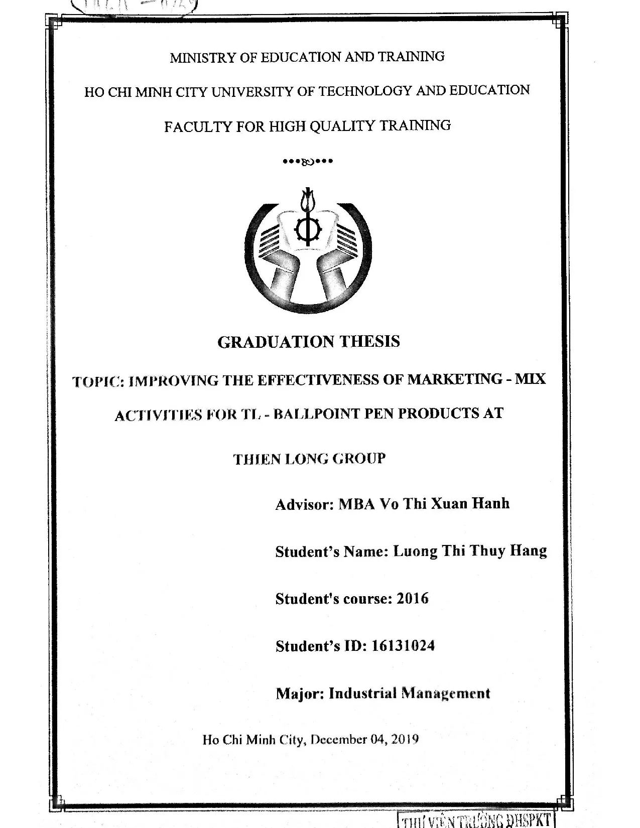 Đồ án tốt nghiệp - Improving the effectiveness of marketing -mix activities for TL- ballpoint PPATLG